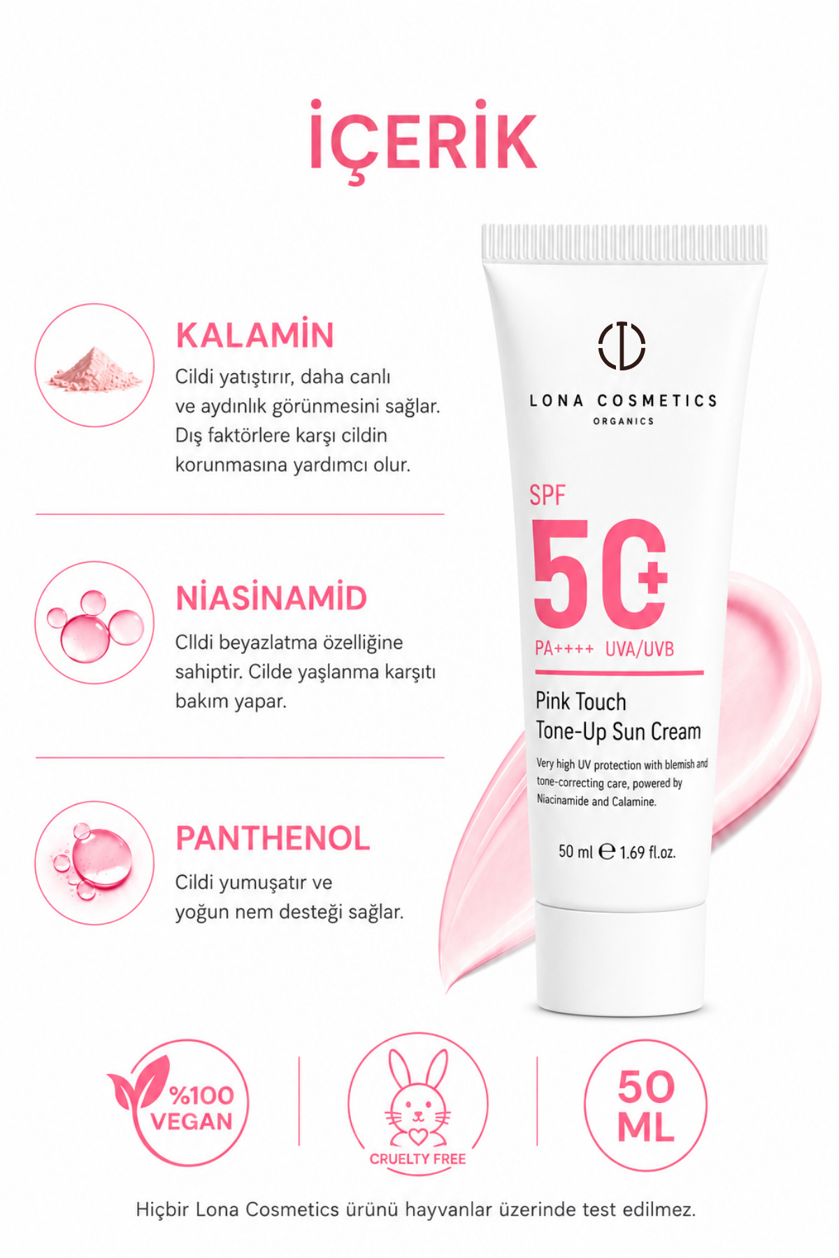 : Güneş Kremi İkili Set: Cilt Tonu Eşitleyici Pink Touch Güneş Kremi SPF 50 & Sebum Dengeleyici Güneş Kremi SPF 50 — LONA-007 — تصویر 5 از 6