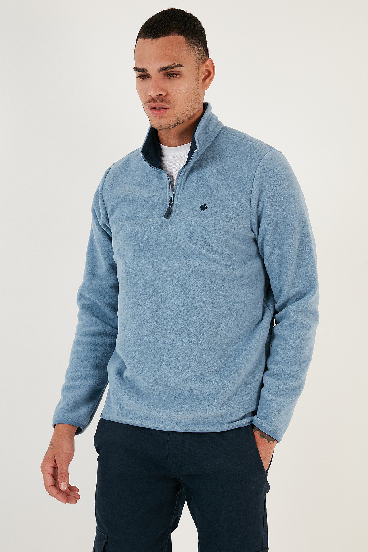 Buratti Slim Fit Anti-Pilling Tüylenme Yapmayan Bato Yaka Soğuk Geçirmez Şardonlu Polar Erkek POLAR görsel 2