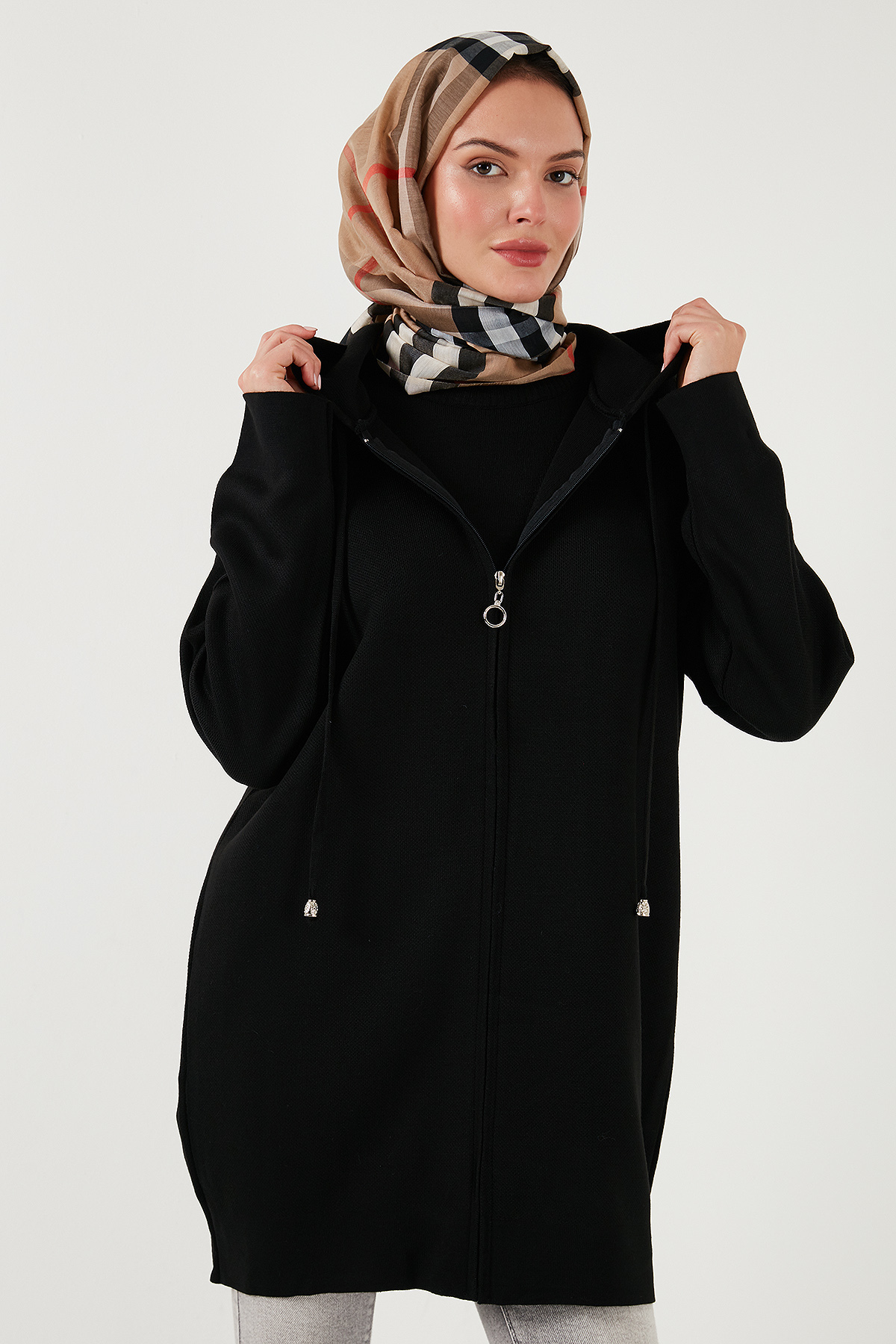Lela Modest Regular Fit Kapüşonlu Tesettür Triko Hırka Hırka 4616176 görsel 3