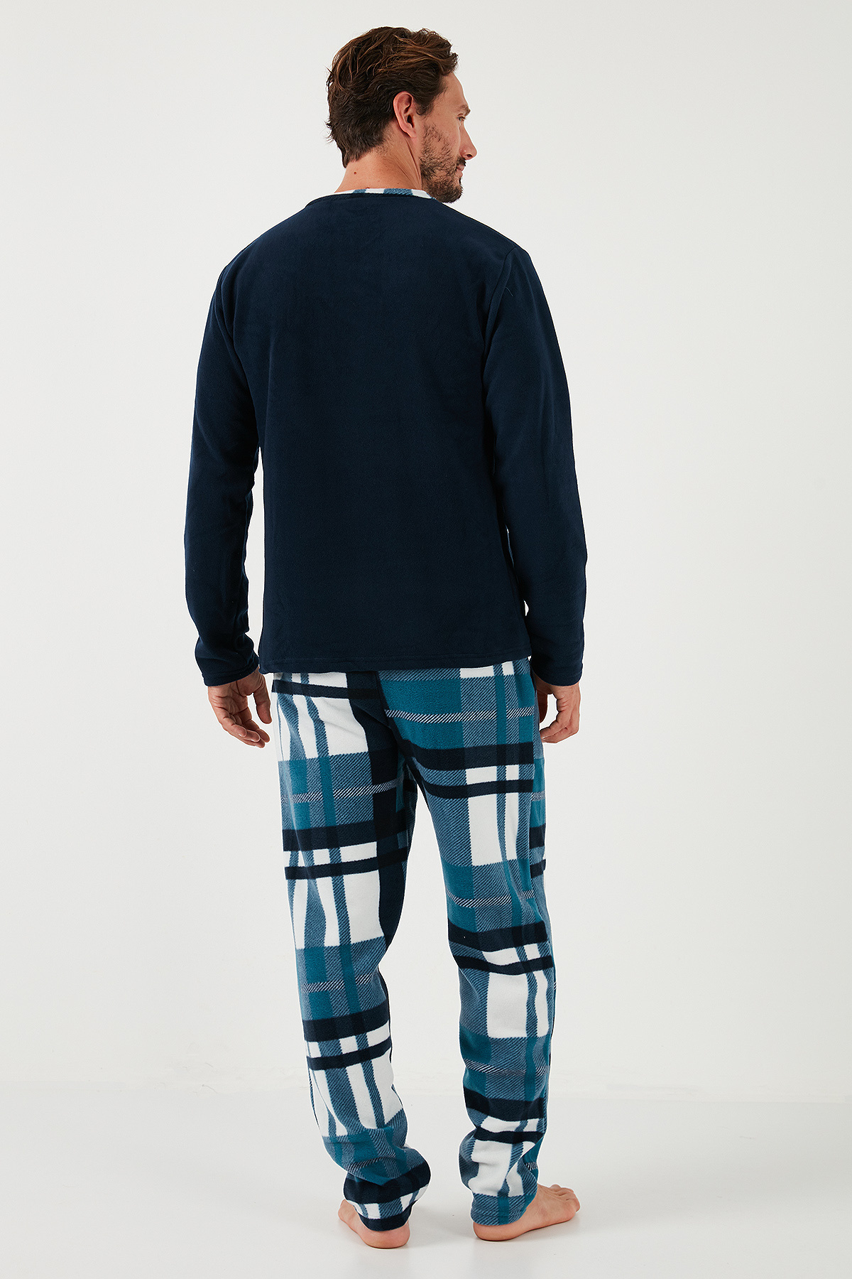 Buratti Ekoseli Regular Fit Düğmeli Bisiklet Yaka Kışlık Polar Pijama Takımı Erkek PİJAMA TAKIMI 609 görsel 7