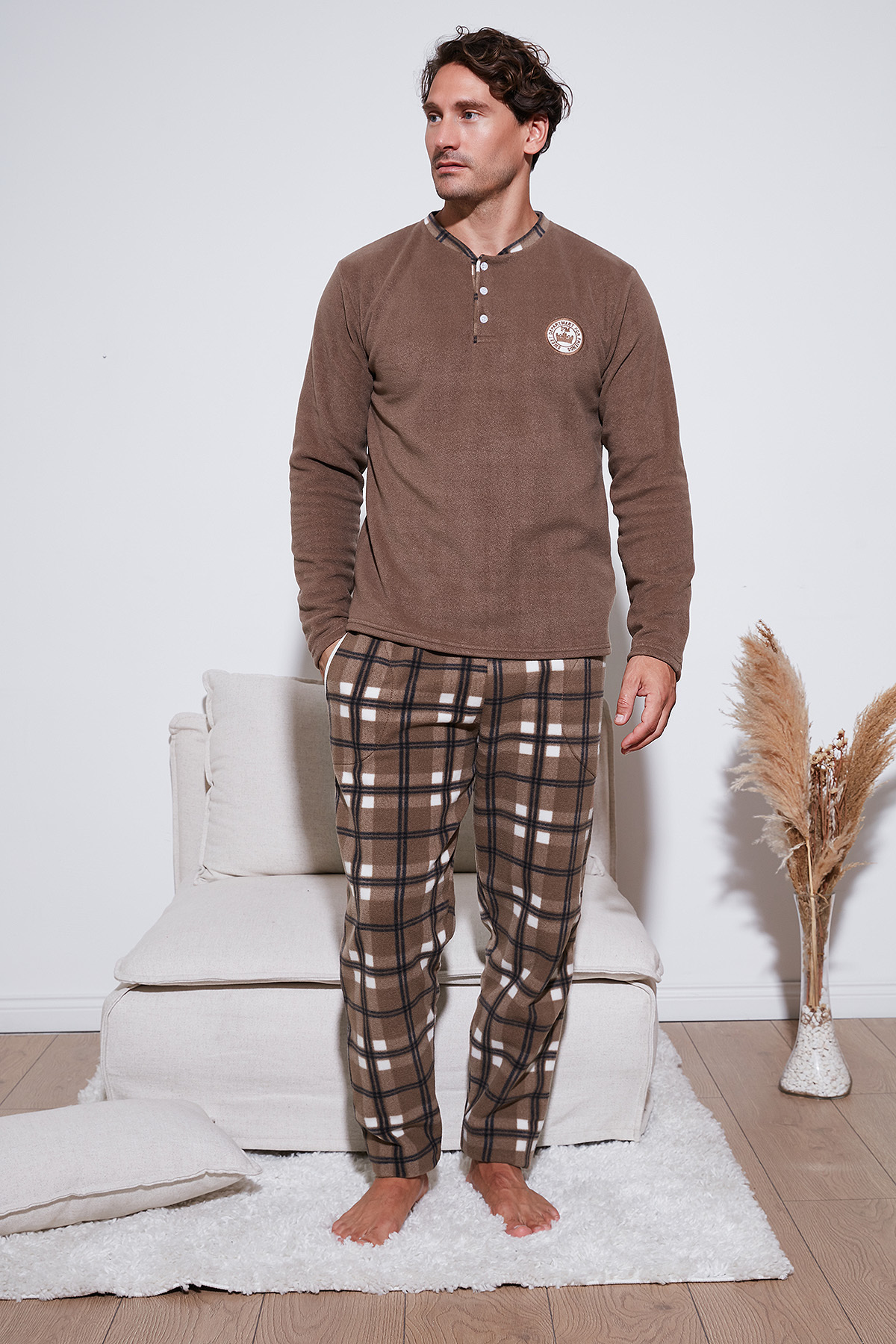 Buratti Ekose Regular Fit Bisiklet Yaka Kışlık Polar Pijama Takımı Erkek PİJAMA TAKIMI 609610013W4 görsel 2