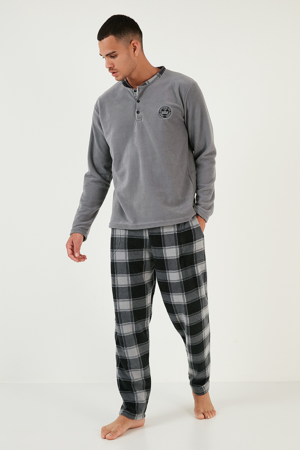 Buratti Ekose Regular Fit Bisiklet Yaka Kışlık Polar Pijama Takımı Erkek PİJAMA TAKIMI 609610013W4 görsel 5