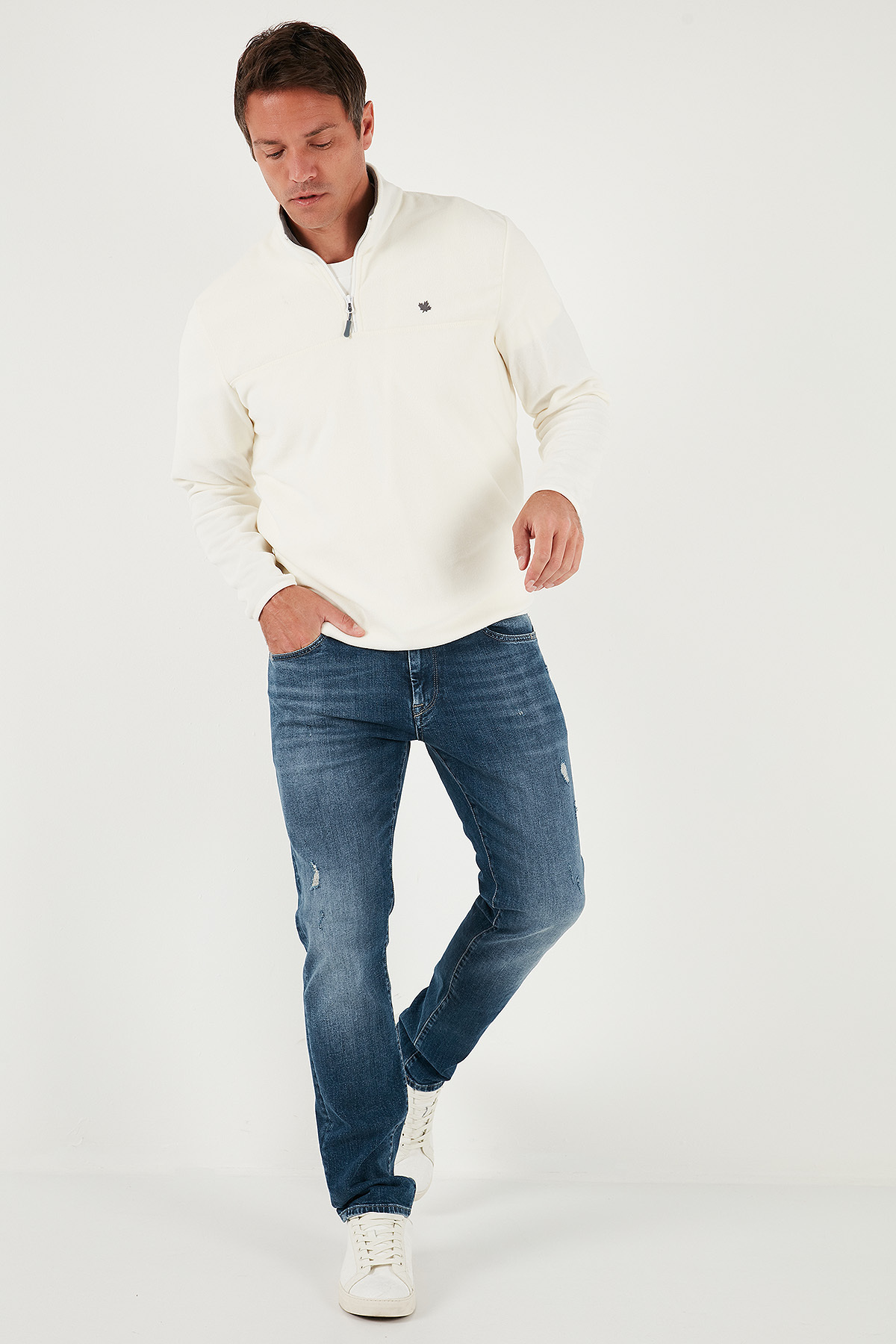 Buratti Slim Fit Anti-Pilling Tüylenme Yapmayan Bato Yaka Soğuk Geçirmez Şardonlu Polar Erkek POLAR görsel 2