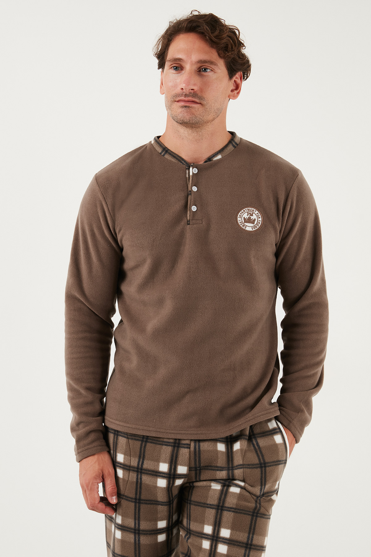 Buratti Ekose Regular Fit Bisiklet Yaka Kışlık Polar Pijama Takımı Erkek PİJAMA TAKIMI 609610013W4 görsel 3