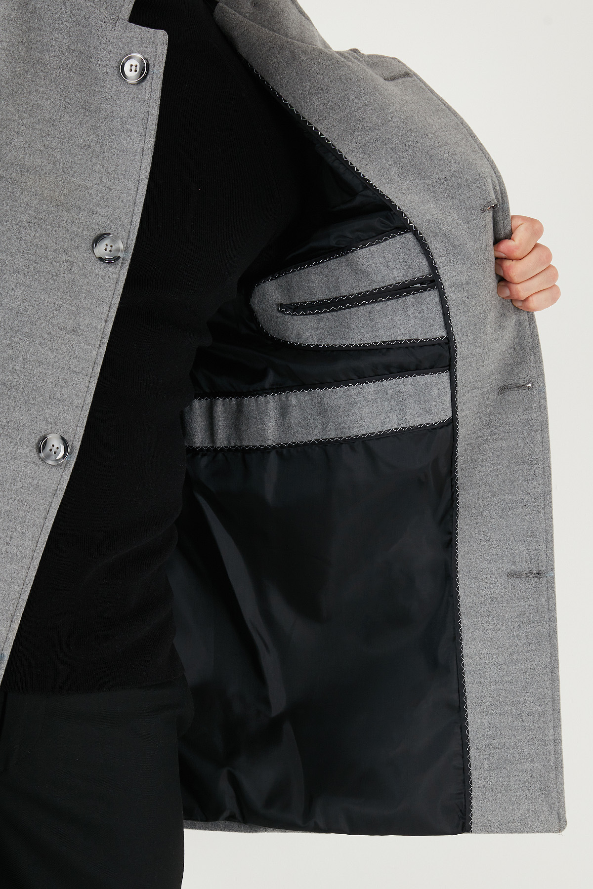 Buratti Relaxed Fit Düğmeli Dik Yaka Kaşe Kaban Erkek KABAN 5840099 görsel 6