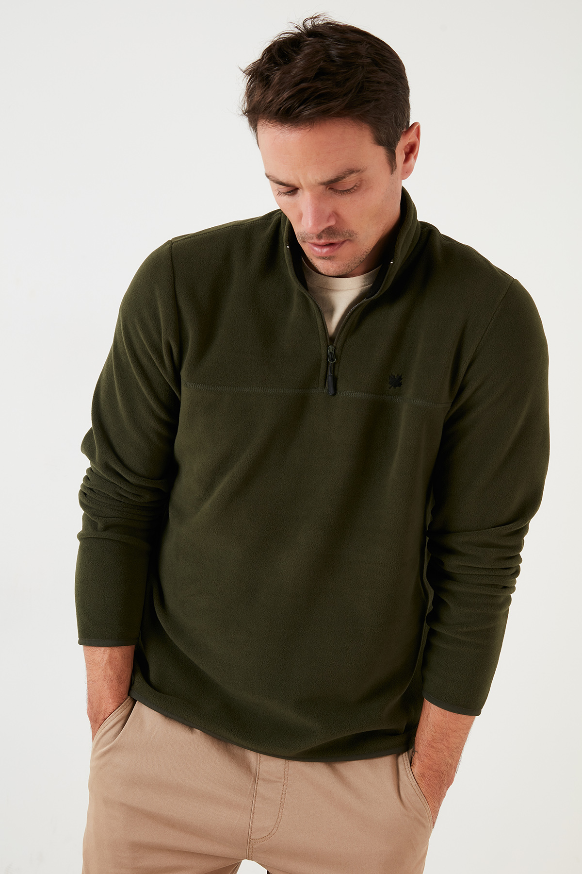 Buratti Slim Fit Anti-Pilling Tüylenme Yapmayan Bato Yaka Soğuk Geçirmez Şardonlu Polar Erkek POLAR görsel 4
