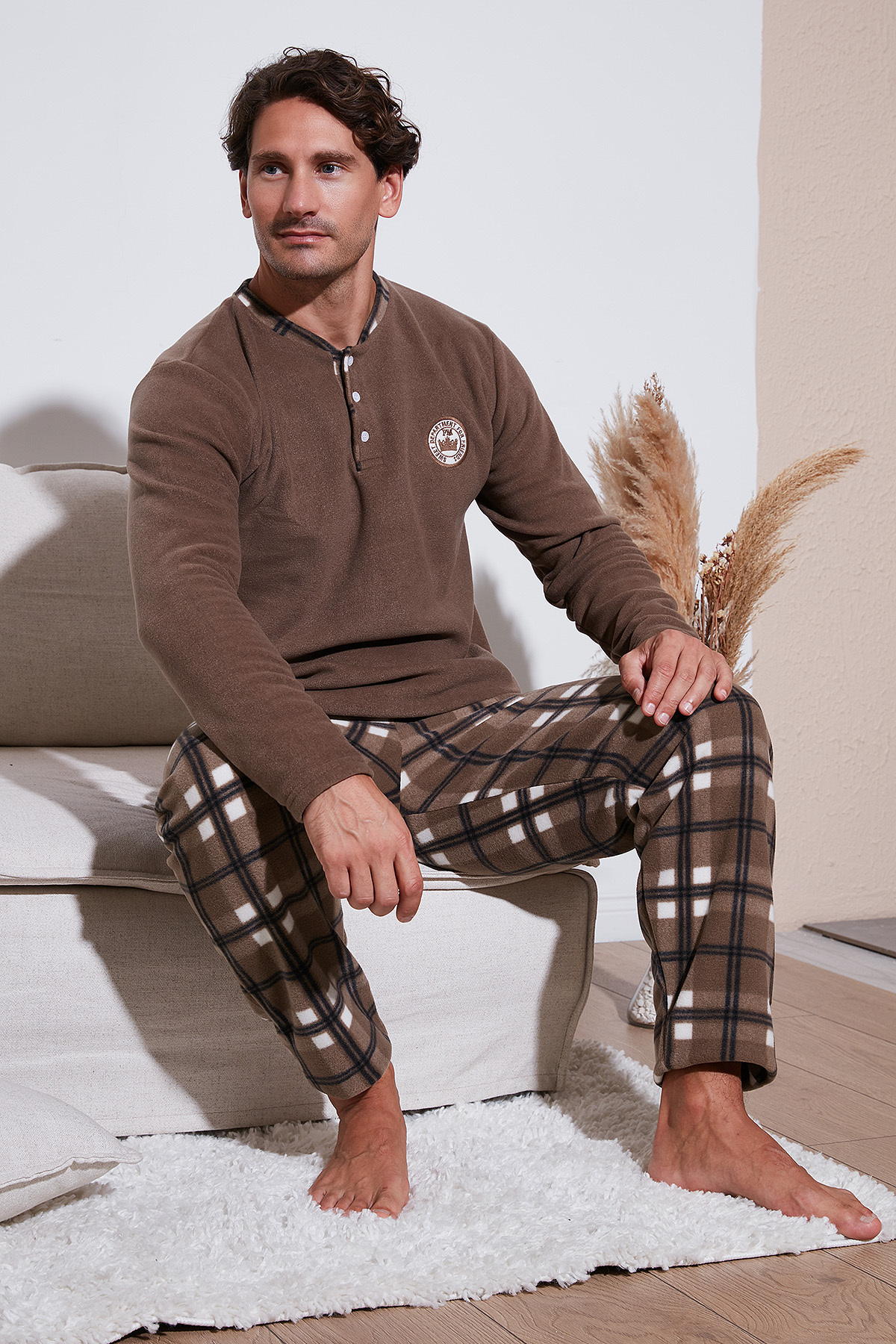 Buratti Ekose Regular Fit Bisiklet Yaka Kışlık Polar Pijama Takımı Erkek PİJAMA TAKIMI 609610013W4
