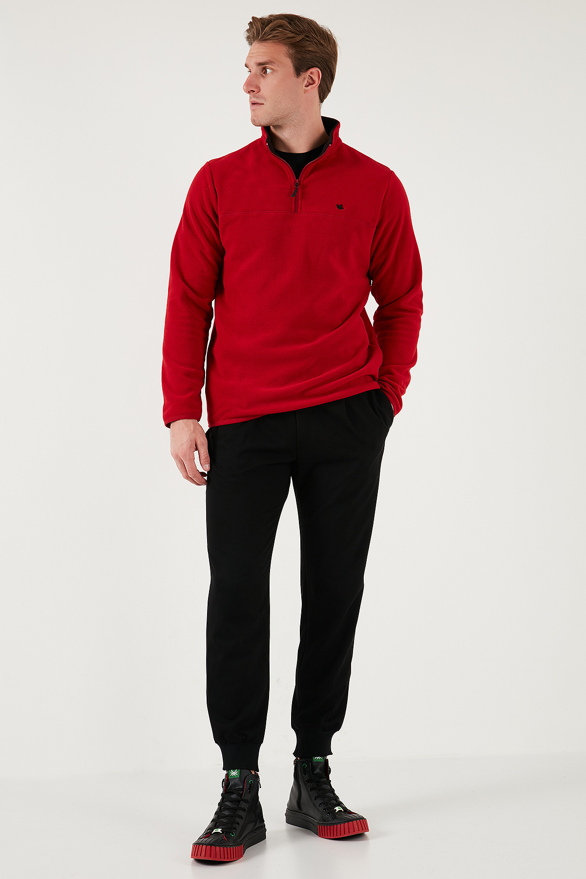 Buratti Slim Fit Anti-Pilling Tüylenme Yapmayan Bato Yaka Soğuk Geçirmez Şardonlu Polar Erkek POLAR görsel 2