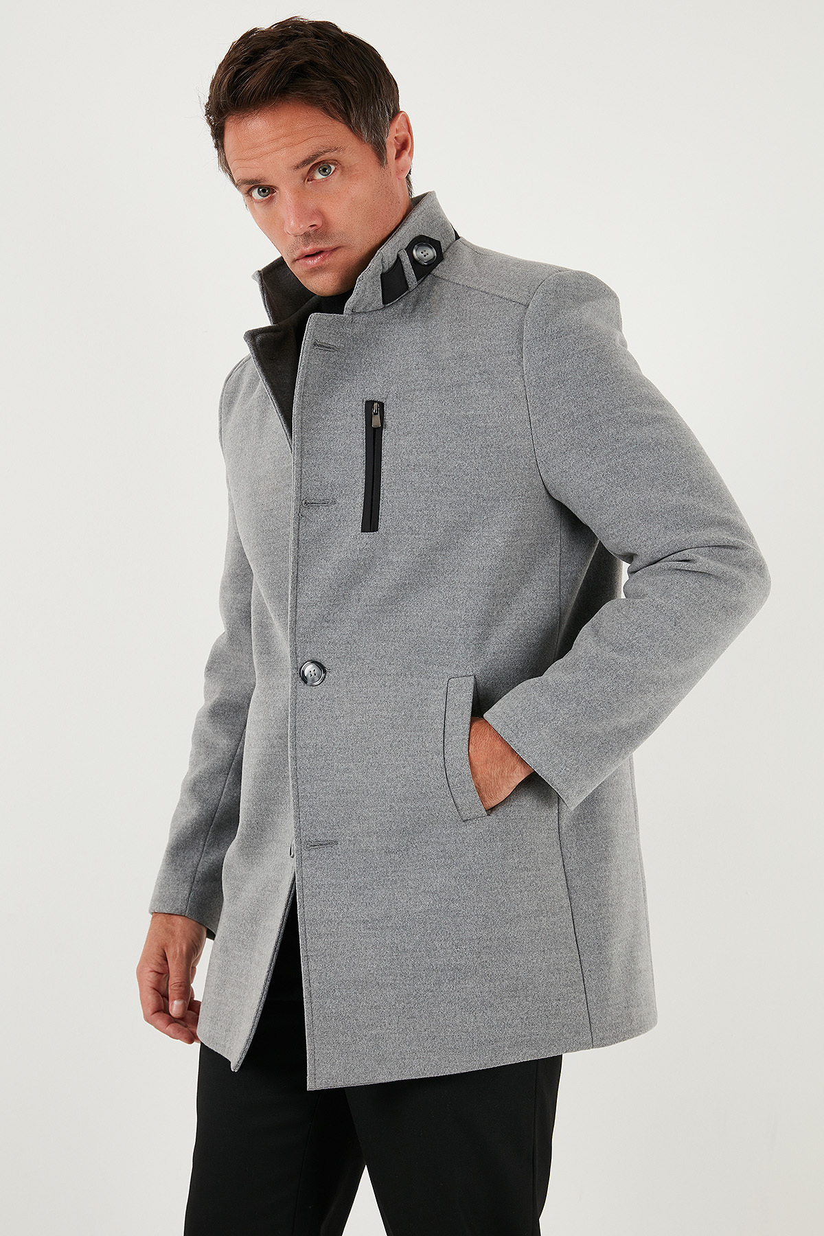 Buratti Relaxed Fit Düğmeli Dik Yaka Kaşe Kaban Erkek KABAN 5840099 görsel 5