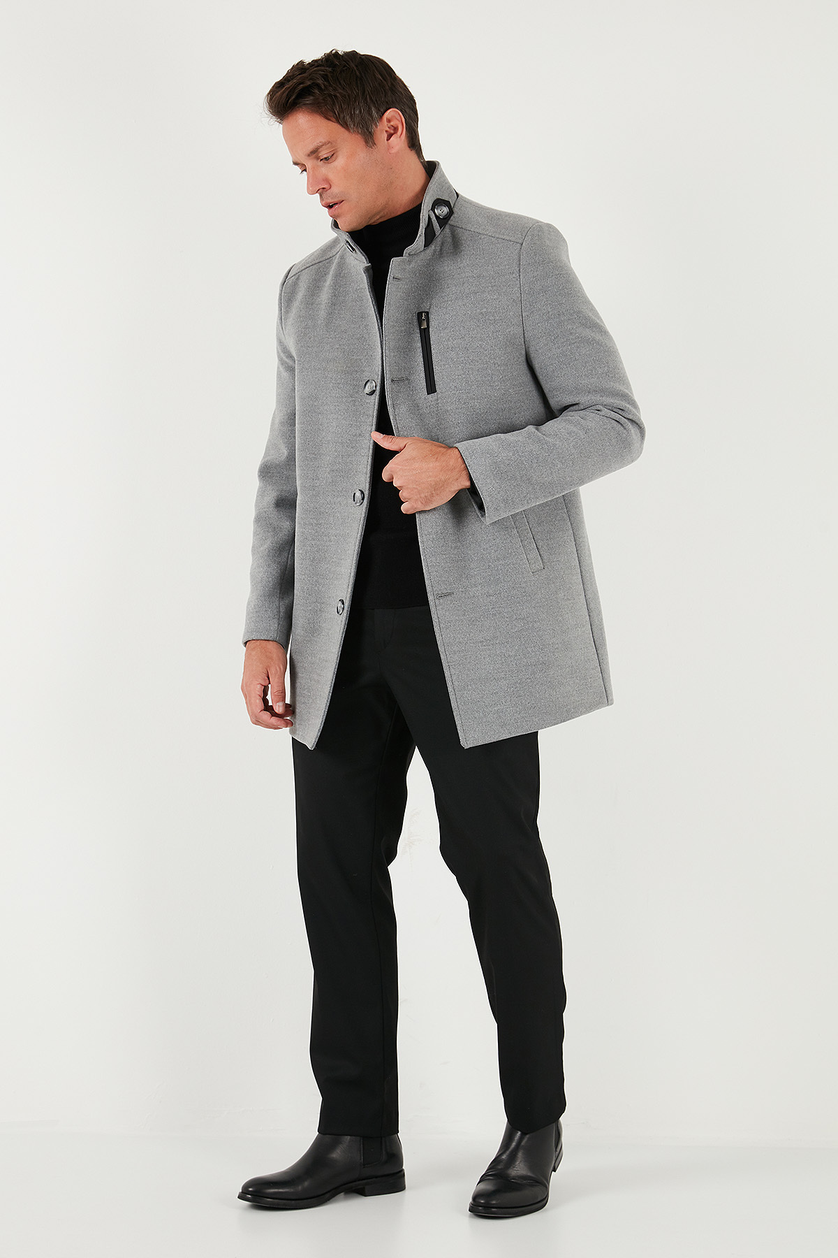 Buratti Relaxed Fit Düğmeli Dik Yaka Kaşe Kaban Erkek KABAN 5840099 görsel 2
