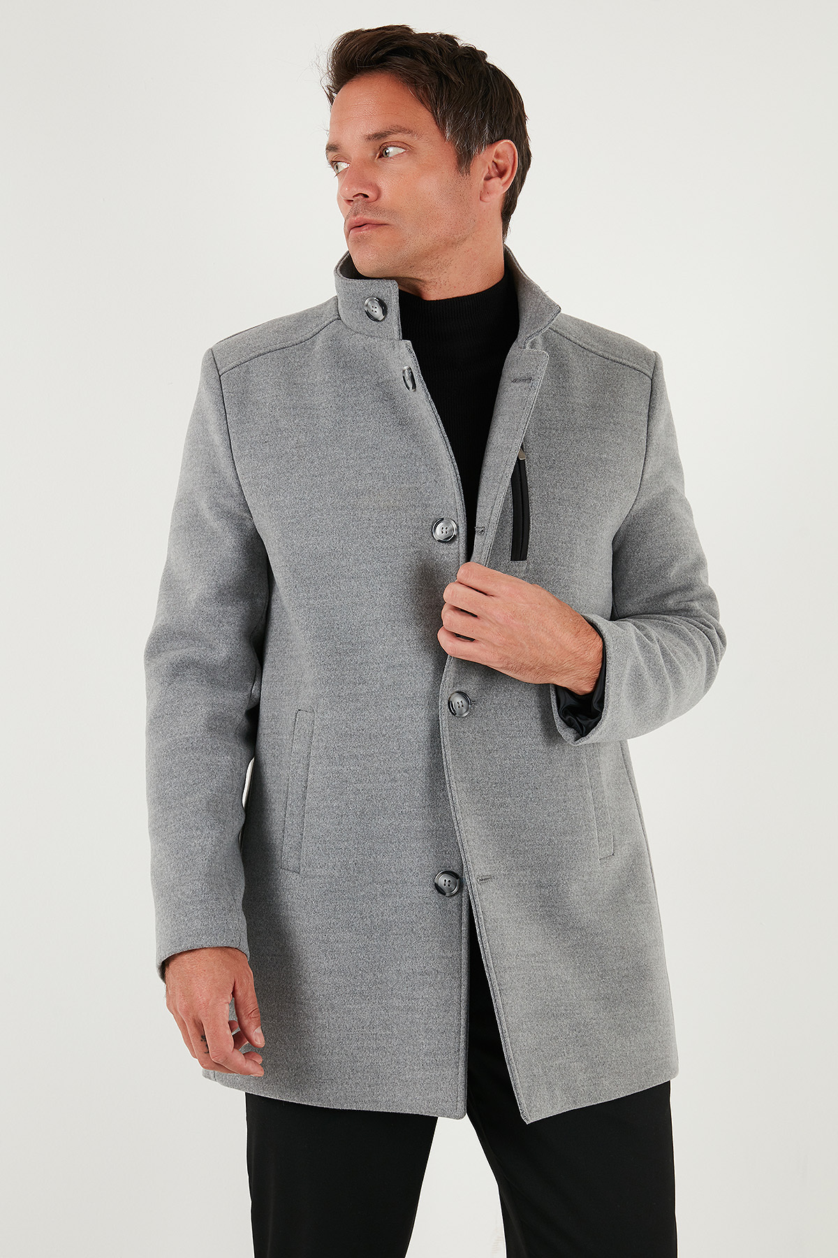 Buratti Relaxed Fit Düğmeli Dik Yaka Kaşe Kaban Erkek KABAN 5840099 görsel 4