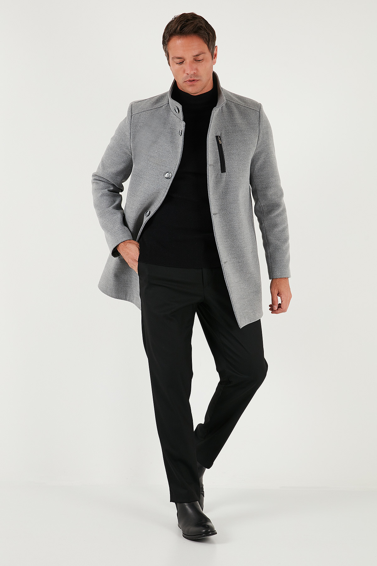 Buratti Relaxed Fit Düğmeli Dik Yaka Kaşe Kaban Erkek KABAN 5840099 görsel 3