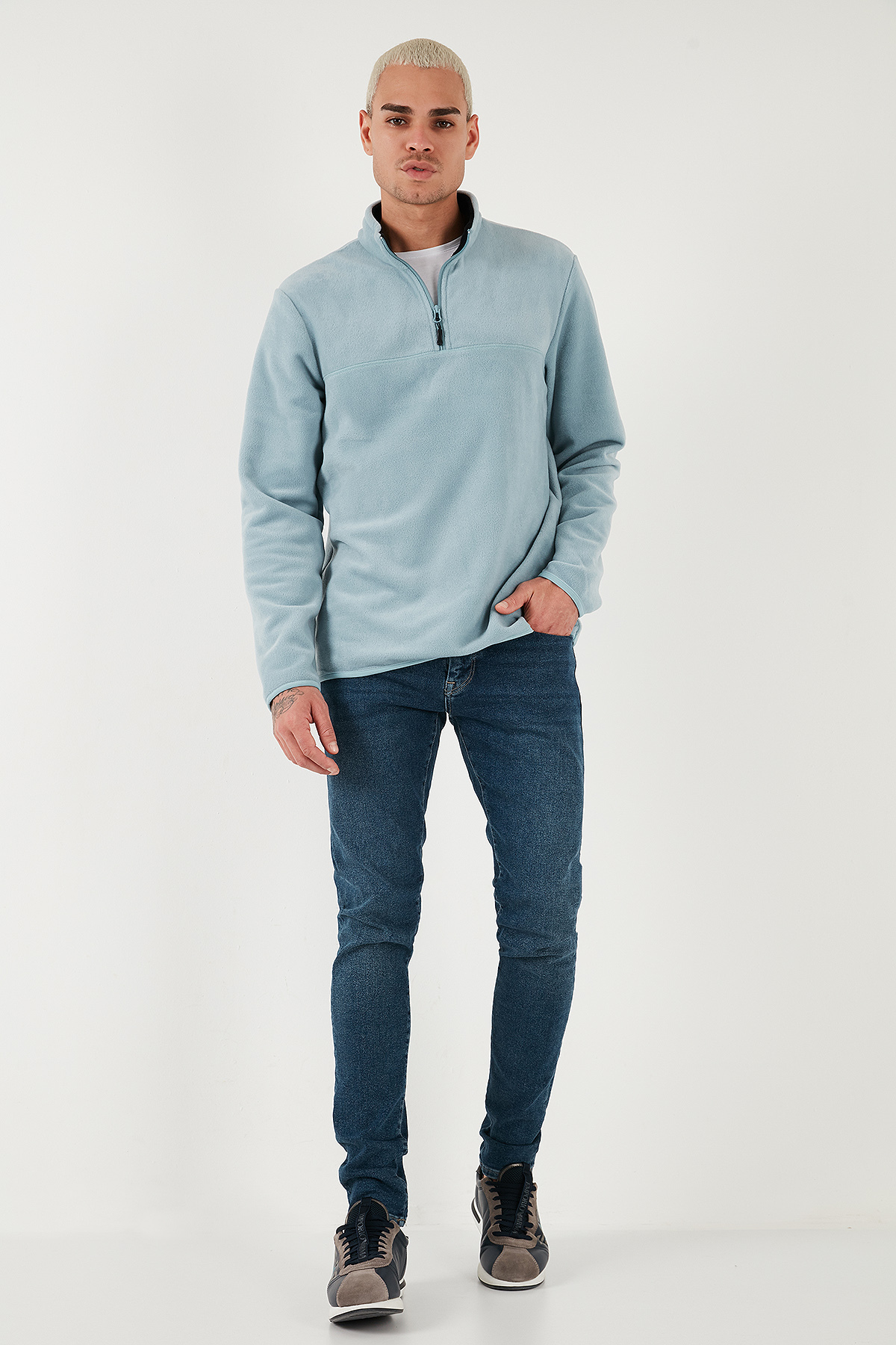 Buratti Slim Fit Anti-Pilling Tüylenme Yapmayan Bato Yaka Soğuk Geçirmez Şardonlu Polar Erkek POLAR görsel 2