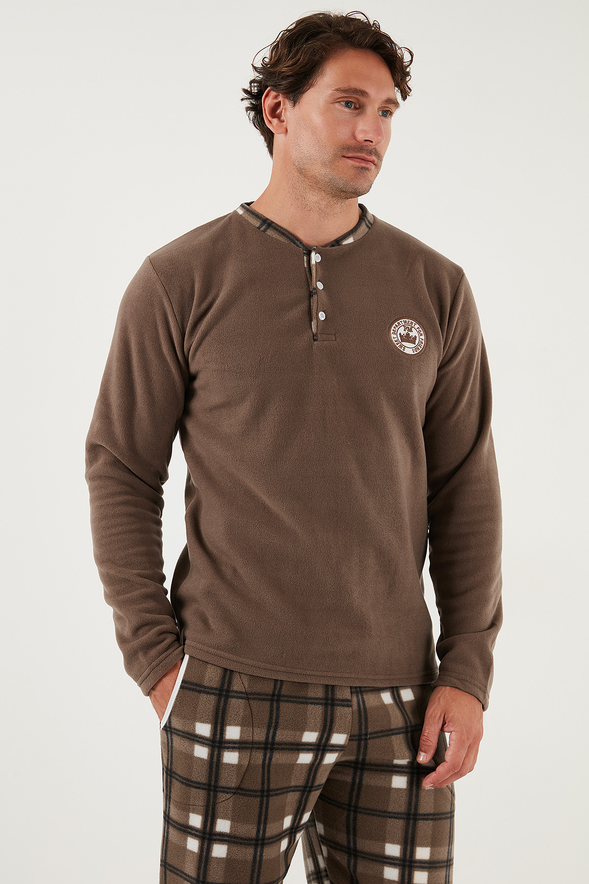 Buratti Ekose Regular Fit Bisiklet Yaka Kışlık Polar Pijama Takımı Erkek PİJAMA TAKIMI 609610013W4 görsel 5