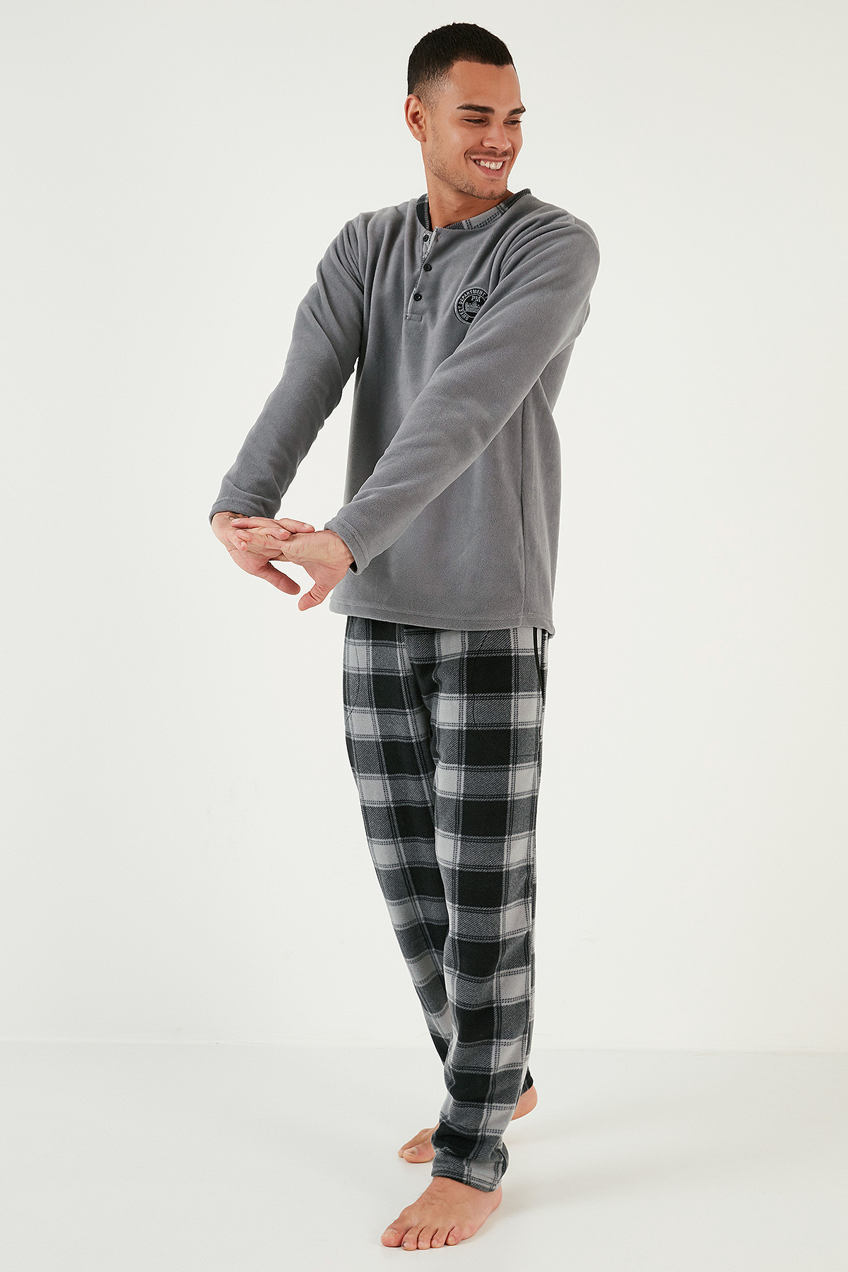 Buratti Ekose Regular Fit Bisiklet Yaka Kışlık Polar Pijama Takımı Erkek PİJAMA TAKIMI 609610013W4 görsel 2