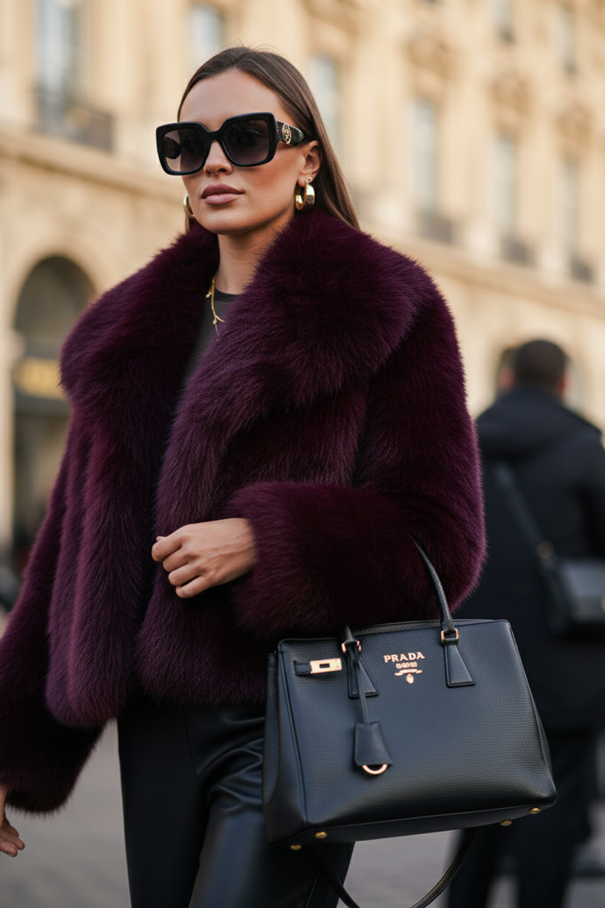 Lela Oversize Fit Gömlek Yaka Cepli Astarlı Kürk Mont KÜRK 497BERRY
