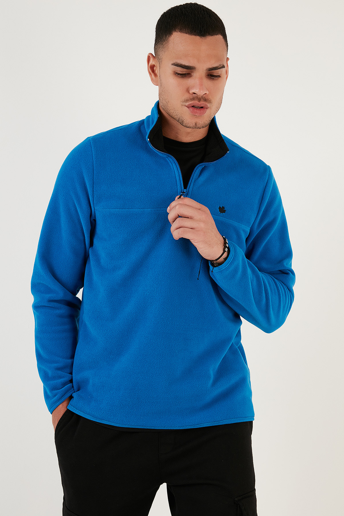 Slim Fit Anti-Pilling یقه خفاشی غیر کرکی POLAR مردانه پشمی مقاوم در برابر سرما — سرمه‌ای 5906001 — تصویر 5 از 7