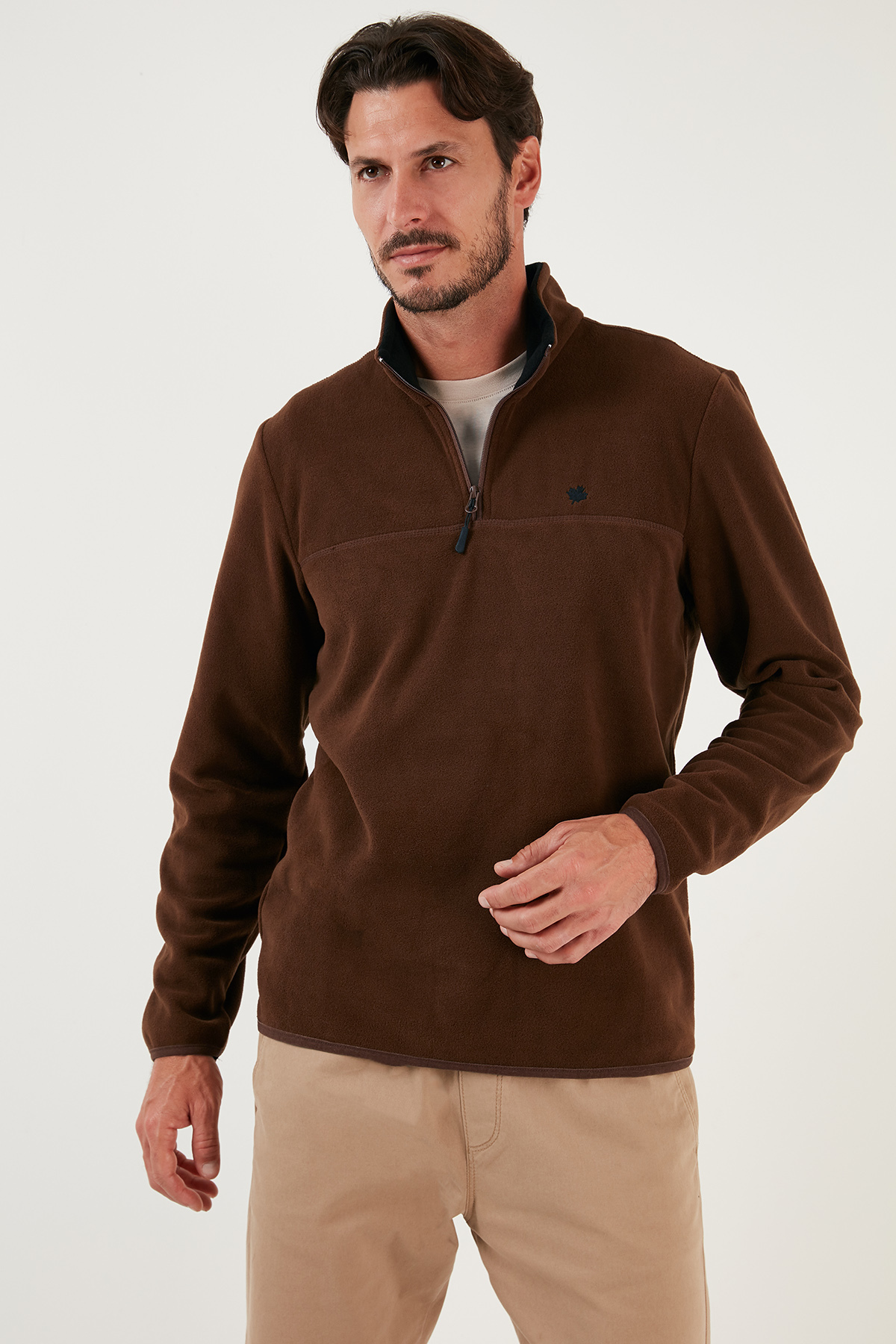 Buratti Slim Fit Anti-Pilling Tüylenme Yapmayan Bato Yaka Soğuk Geçirmez Şardonlu Polar Erkek POLAR görsel 3
