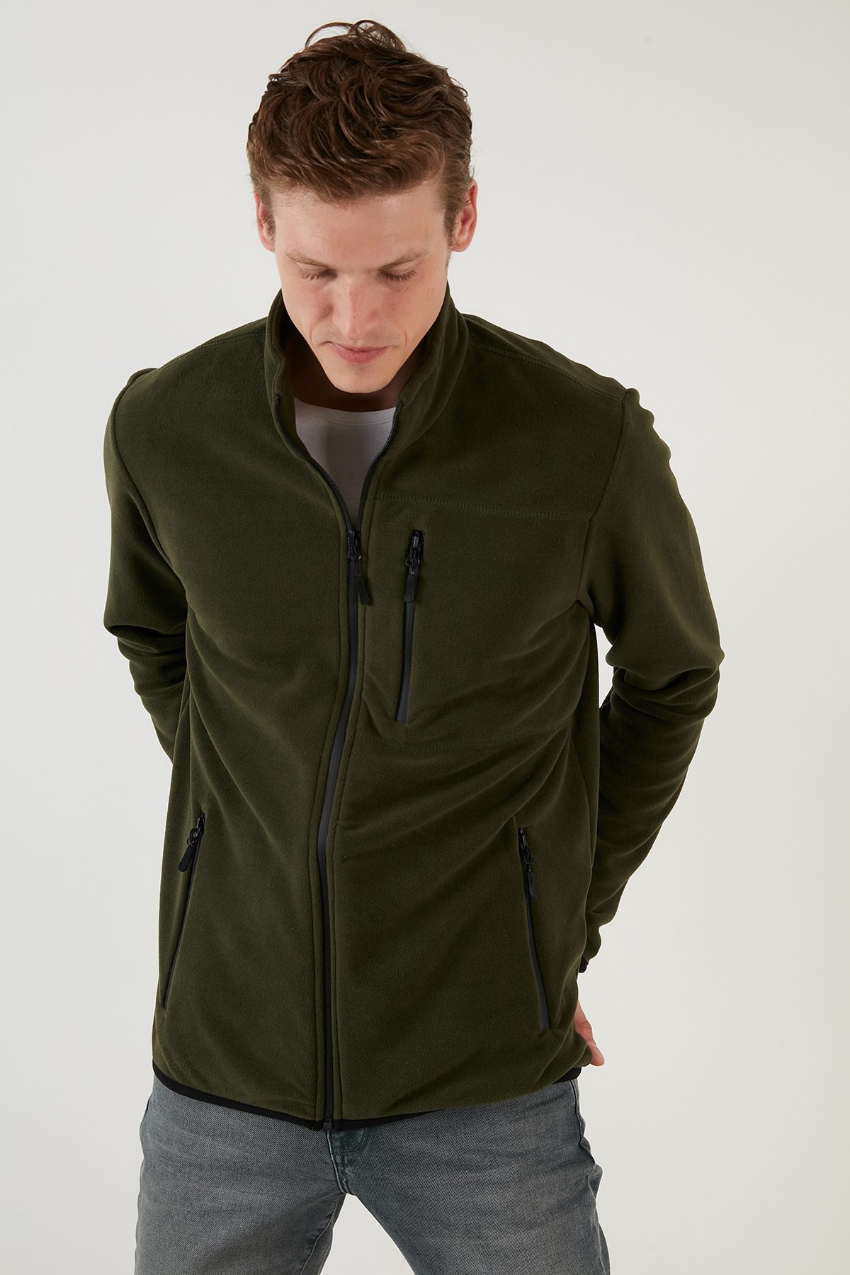 Buratti Slim Fit Fermuarlı Cepli Dik Yaka Soğuk Geçirmez Polar Hırka Erkek HIRKA 5906028 görsel 8