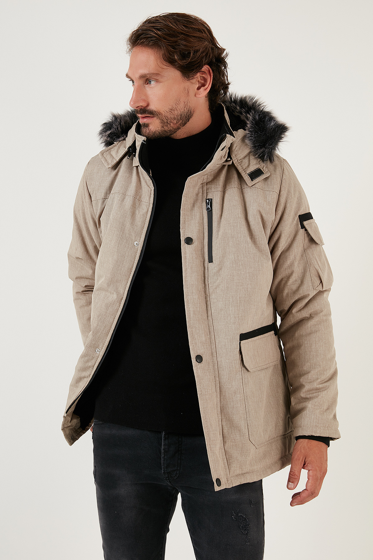 Buratti Peluş Astarlı Suya ve Rüzgara Dayanıklı Soğuk Geçirmez Slim Fit Mont Erkek MONT 5711051 görsel 2