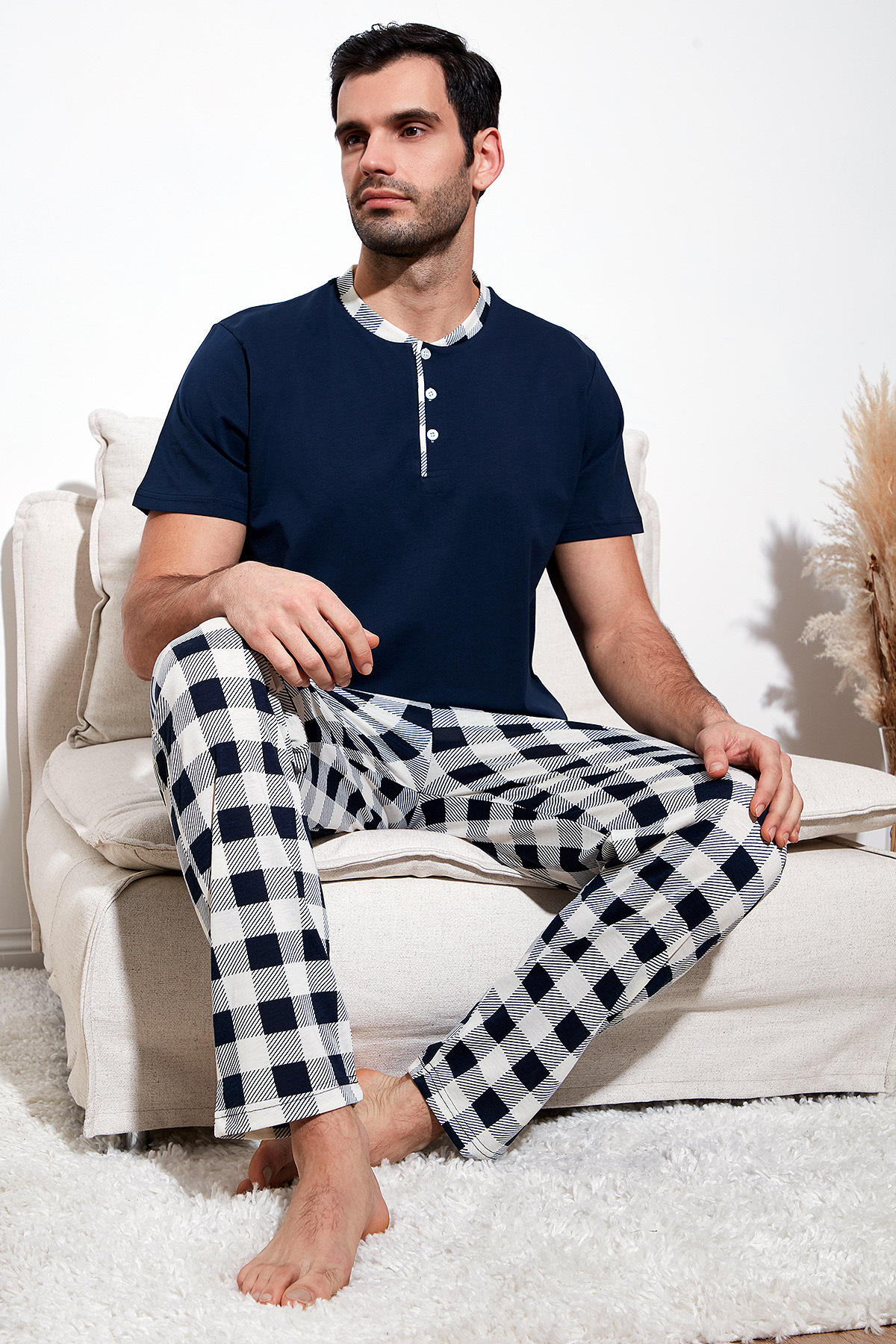 Buratti Ekoseli Pamuklu Regular Fit Kısa Kollu Pijama Takımı Erkek Pijama Takımı 60961007