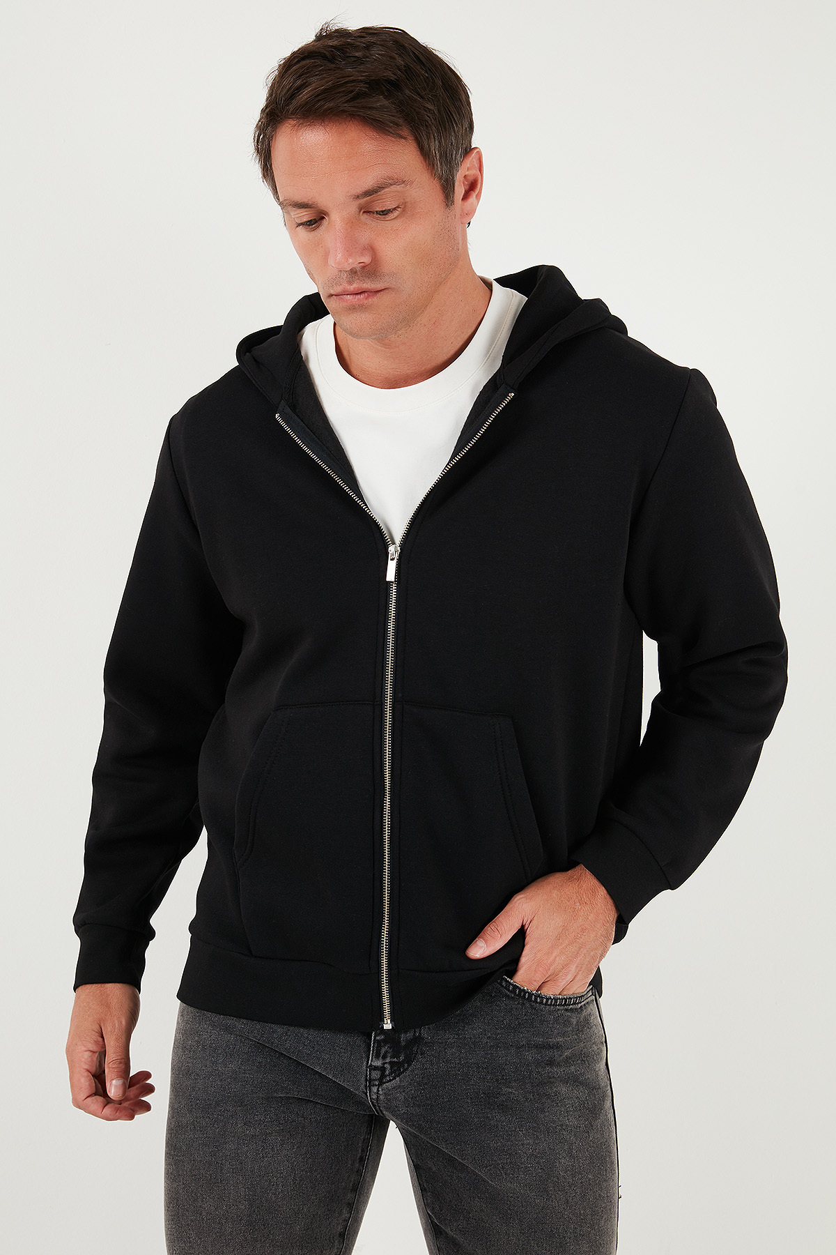 Buratti Regular Fit Kapüşonlu Fermuarlı İçi Tüylü Yumuşak Şardonlu Kışlık Sweat Erkek SWEAT 5905340 görsel 5
