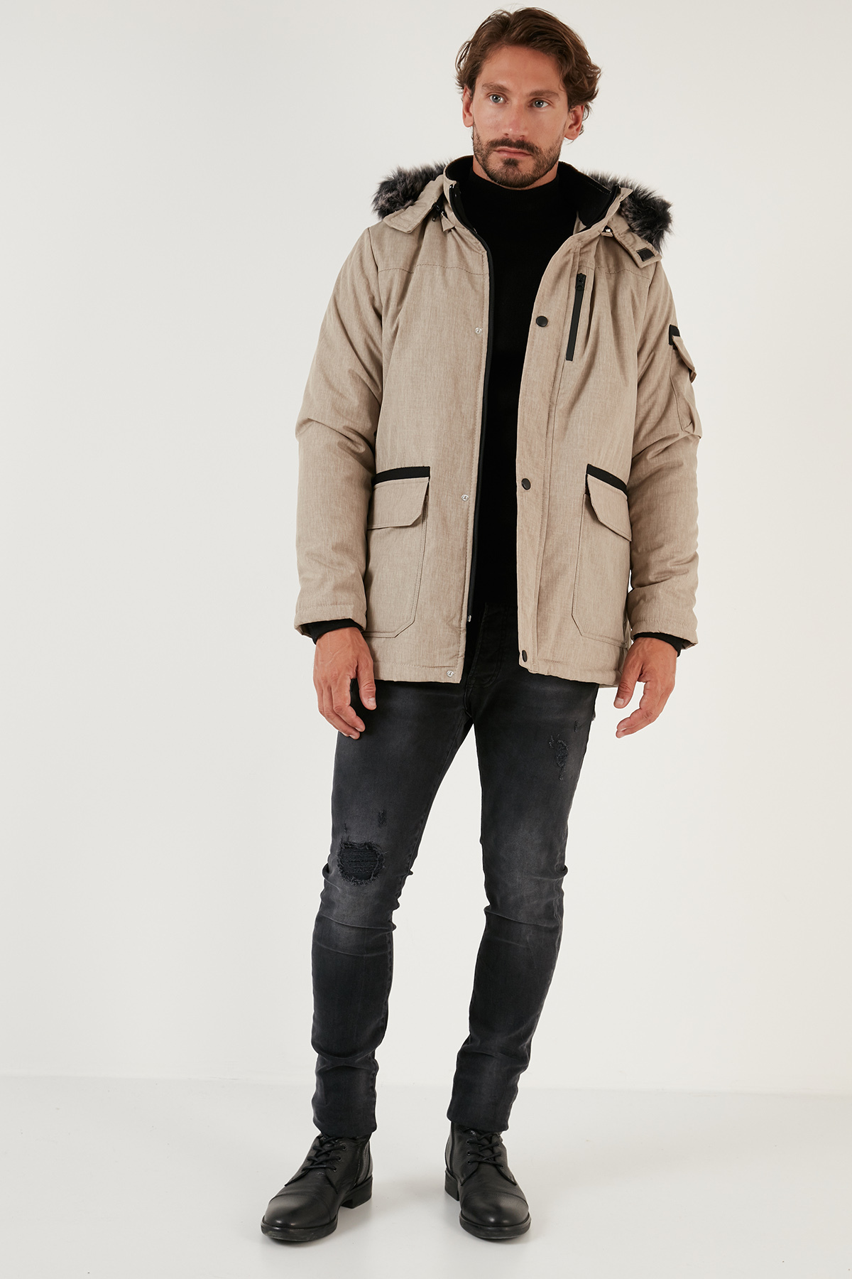 Buratti Peluş Astarlı Suya ve Rüzgara Dayanıklı Soğuk Geçirmez Slim Fit Mont Erkek MONT 5711051 görsel 4