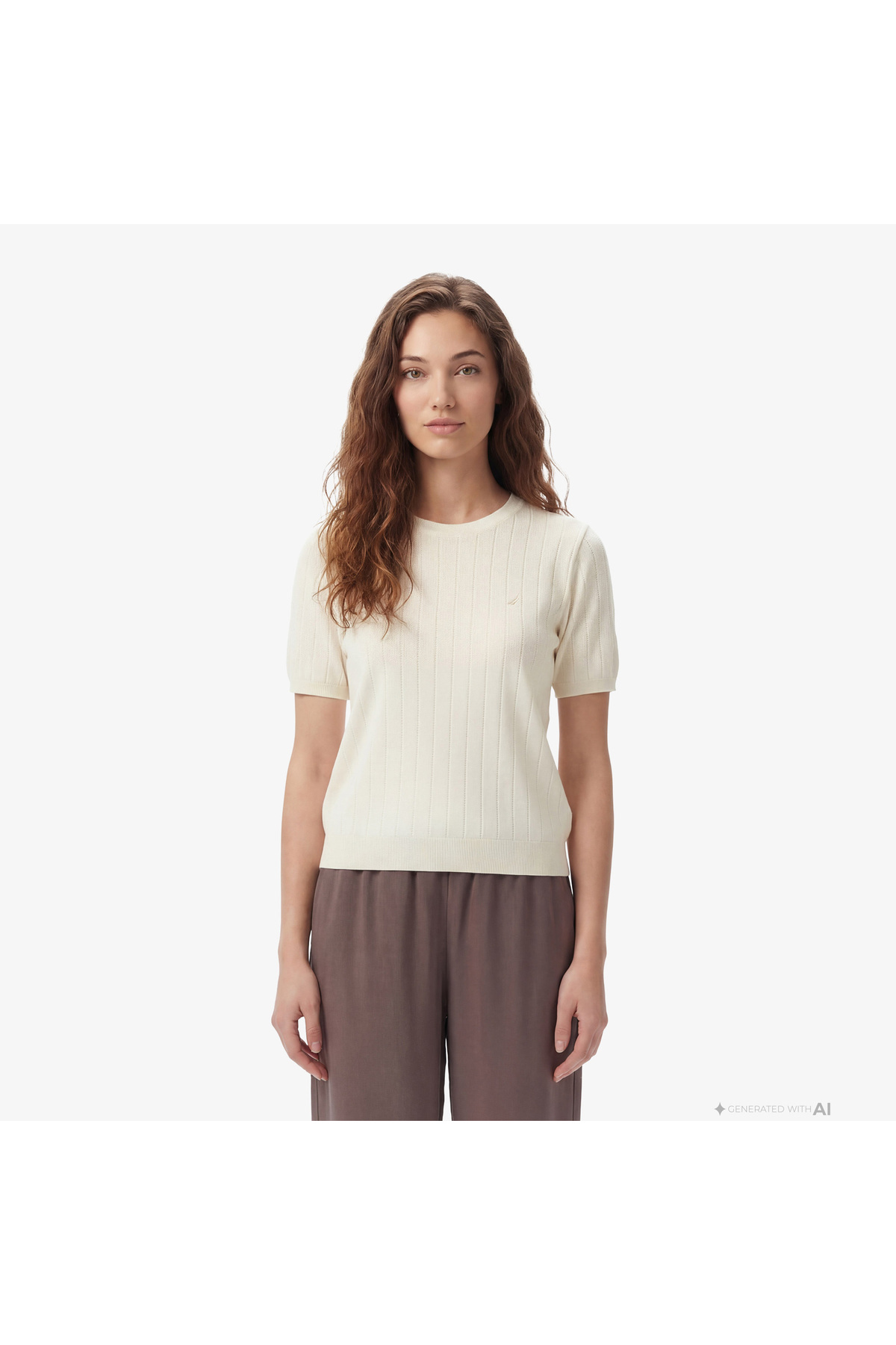Nautica Kadın Krem Slim Fit Triko görsel 4
