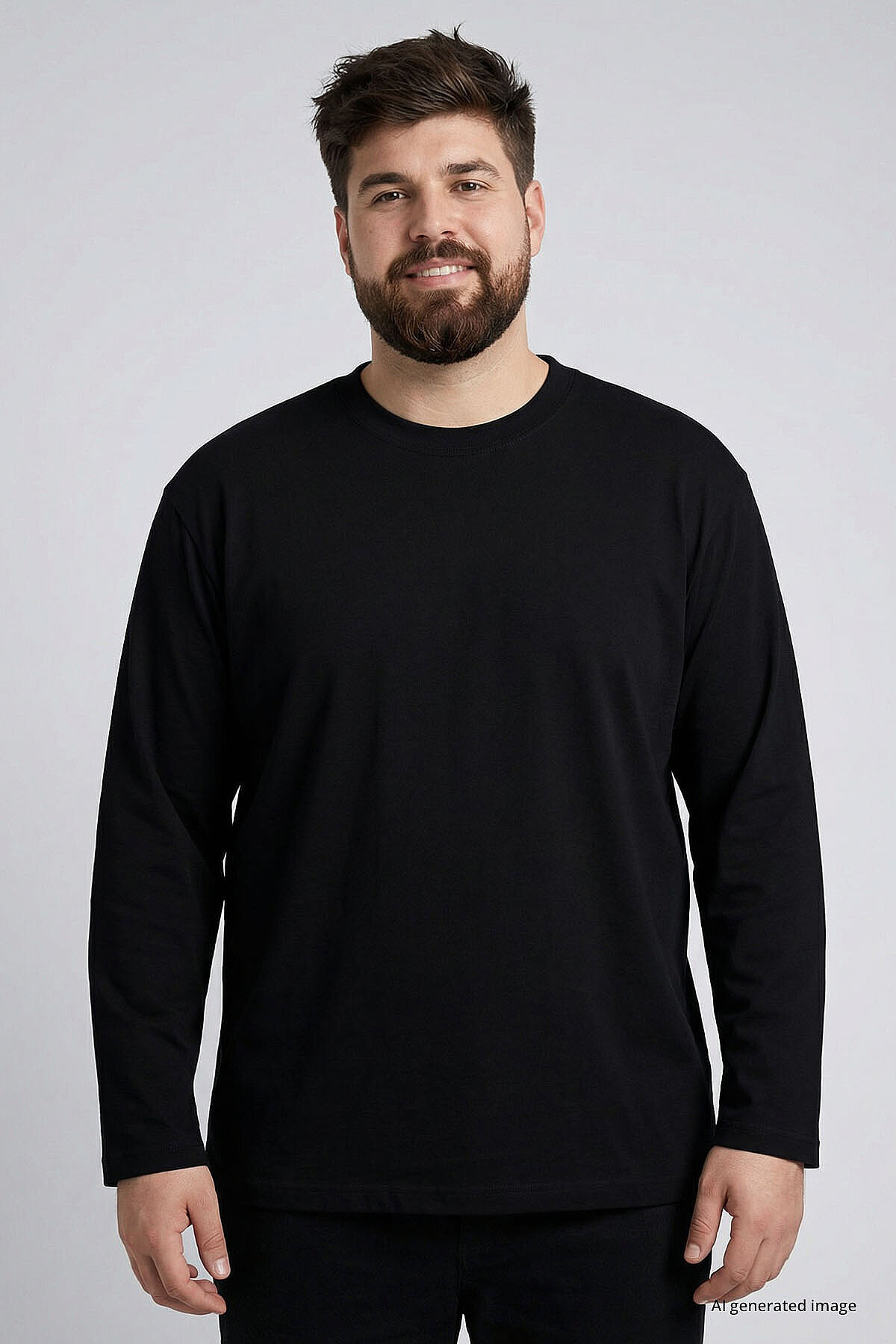 TOMMY LIFE Siyah O Yaka Rahat Form Battal Büyük Beden Uzun Kollu Erkek T-Shirt - 88107 görsel 3