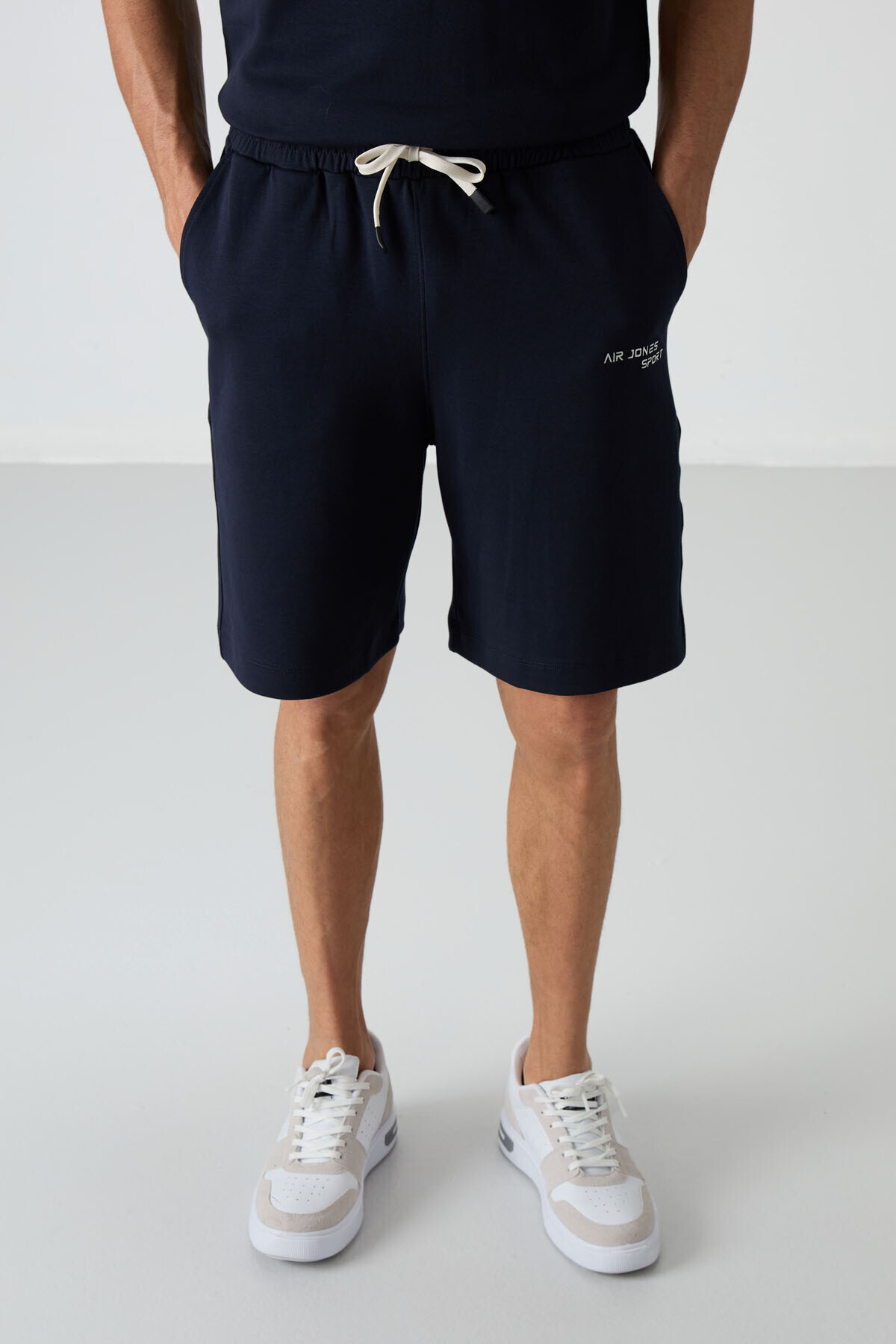 Lacivert Pamuklu Kalın Yumuşak Dokulu Oversize Fit Nakışlı Erkek Şort Takım - 85250 — رنگارنگ A15ER-85250 — تصویر 6 از 9
