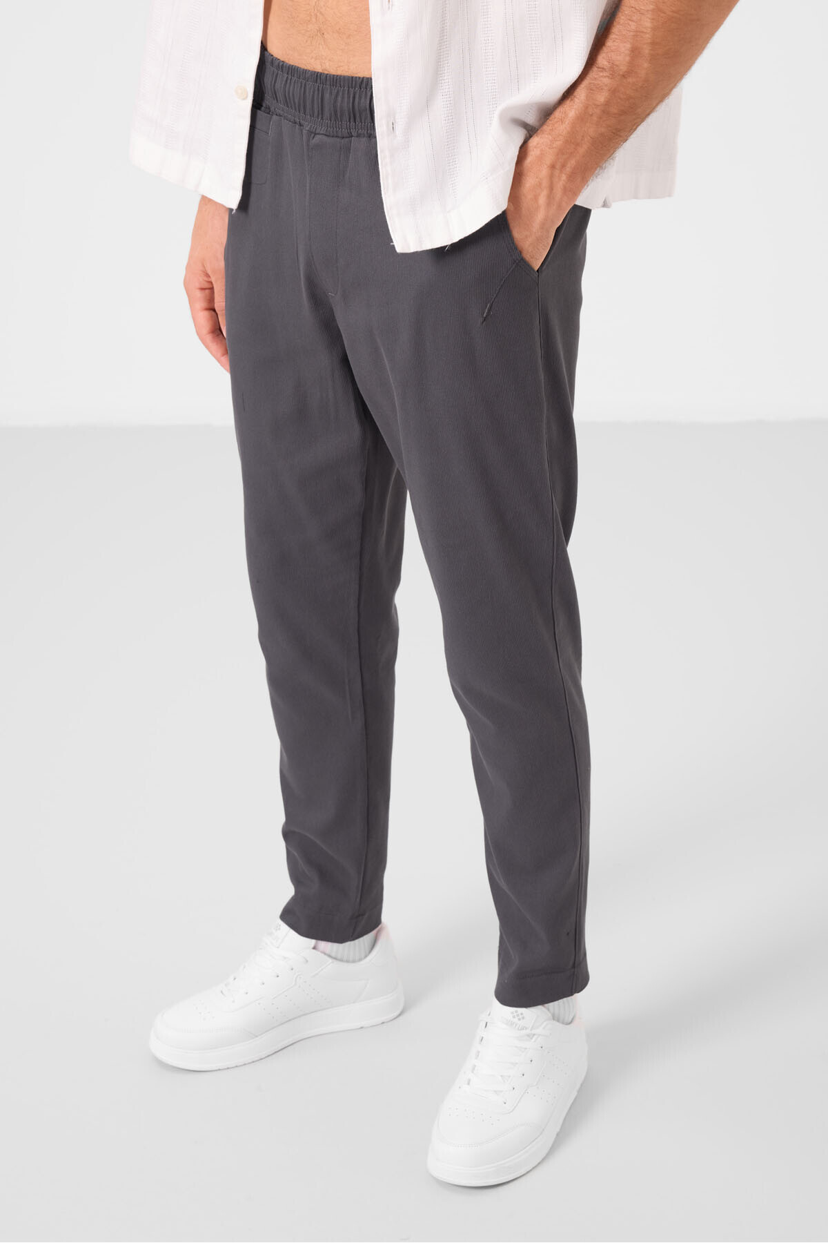 Antrasit Standart Fit Dokuma Hafif Esnek Chino Erkek Pantolon - 82177 — رنگارنگ T17ER-82177 — تصویر 6 از 8