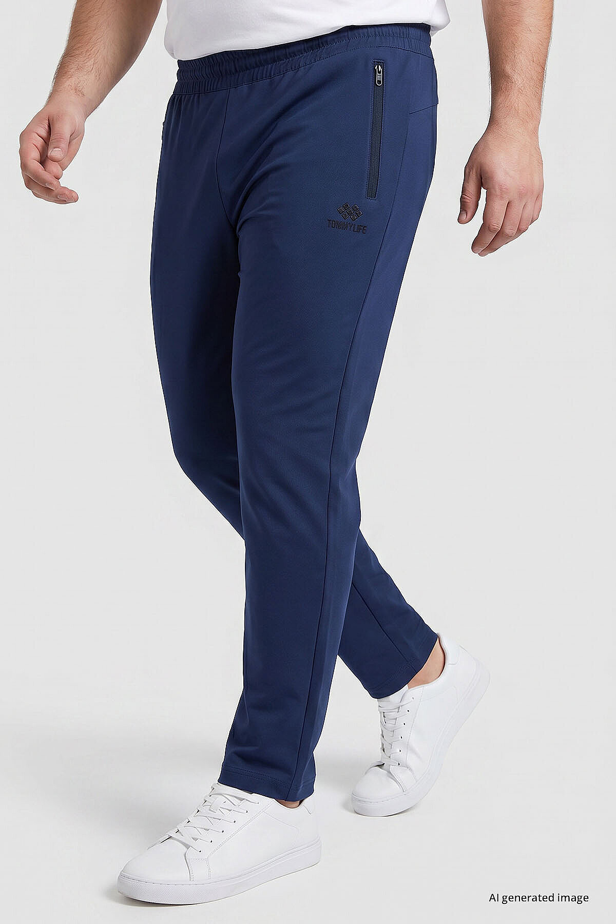 TOMMY LIFE İndigo Fermuarlı Klasik Paça Battal Büyük Beden Erkek Eşofman Altı - 84947 görsel 4