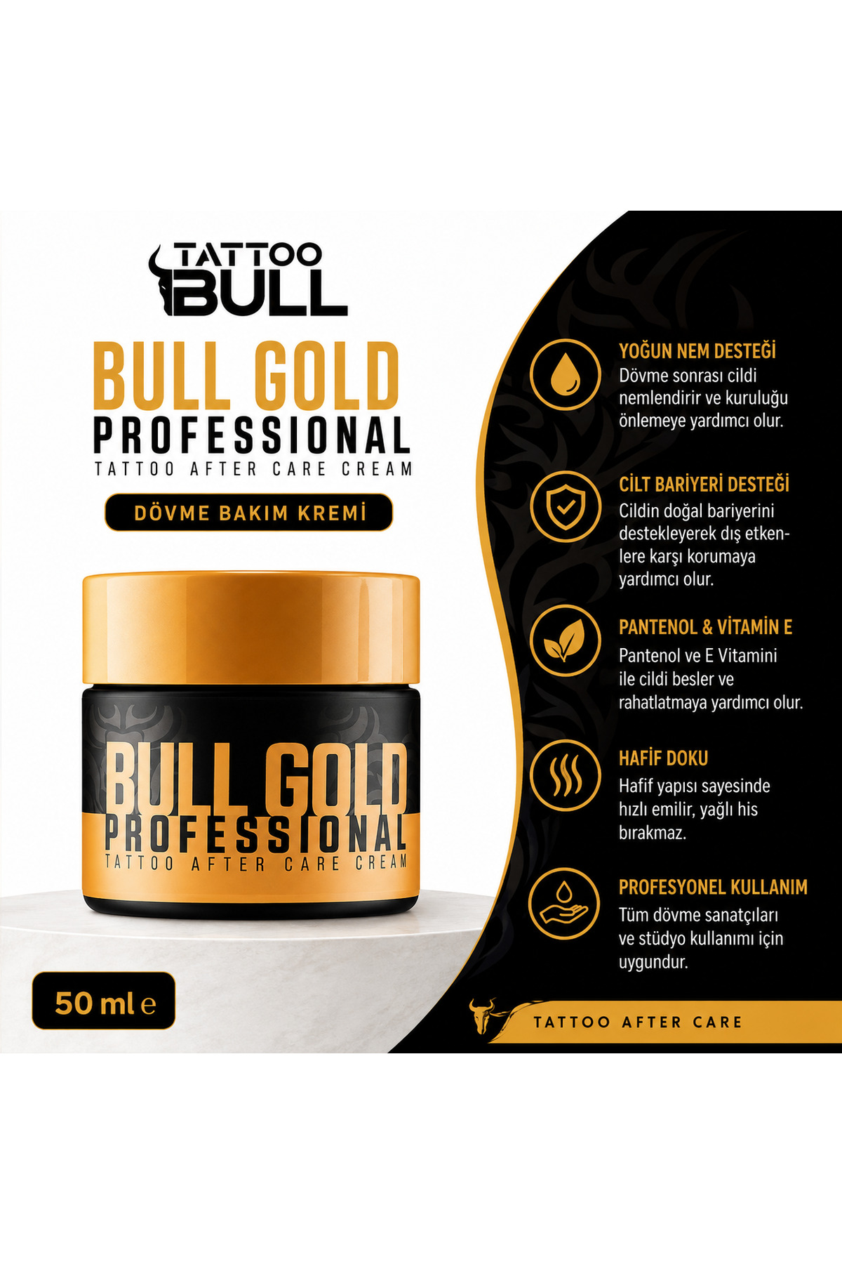 TattooBull Gold Professional Dövme Sonrası Bakım Kremi — سفید 101599