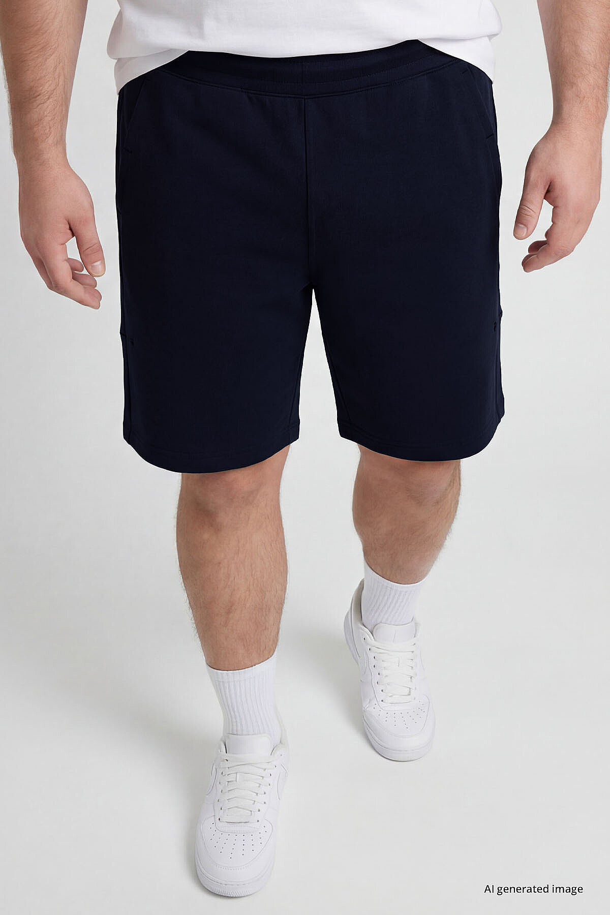 TOMMY LIFE Lacivert Rahat Form Bağcıklı Cep Detaylı Battal Büyük Beden Erkek Şort - 81297 görsel 4