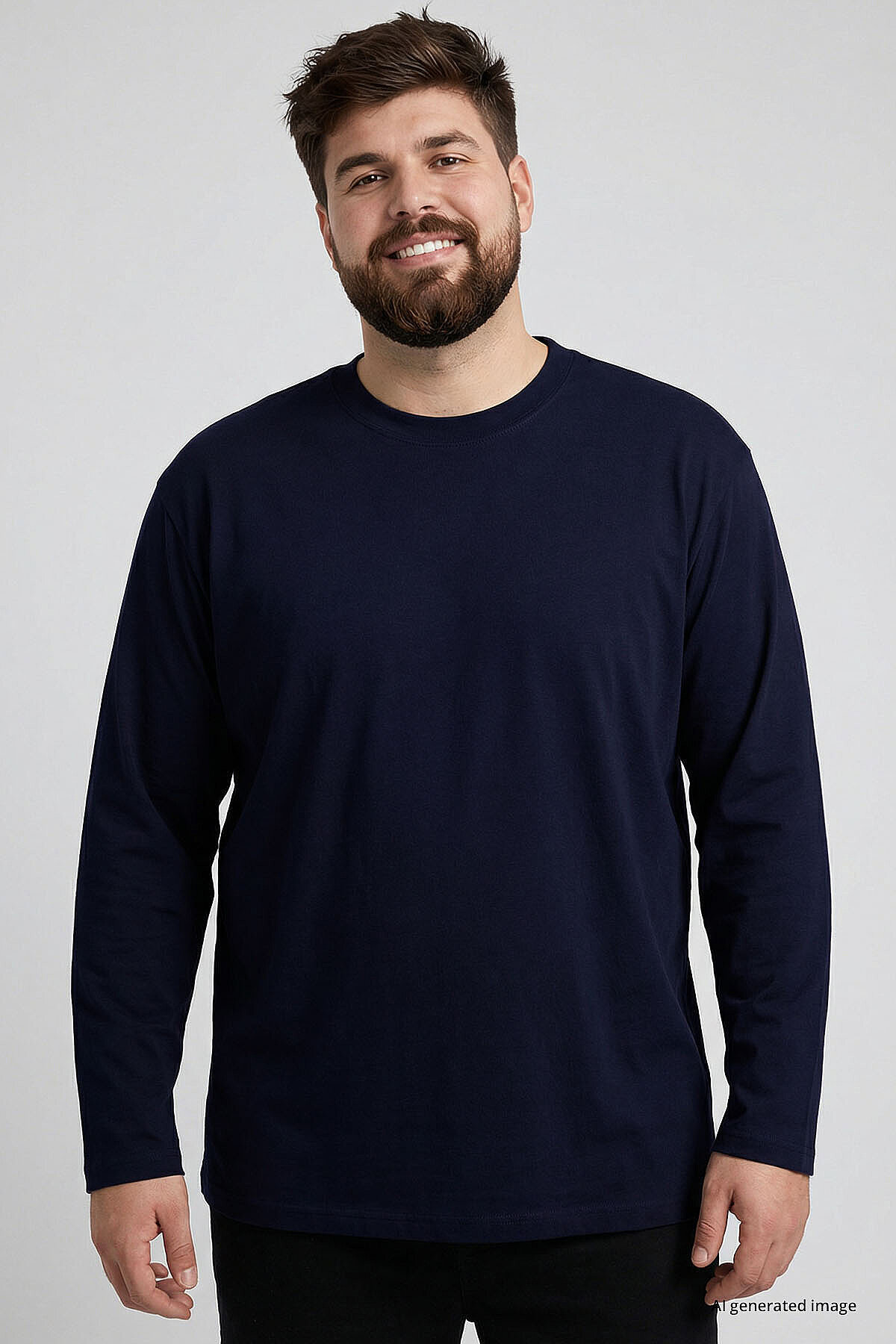 TOMMY LIFE Lacivert O Yaka Rahat Form Battal Büyük Beden Uzun Kollu Erkek T-Shirt - 88107 görsel 3