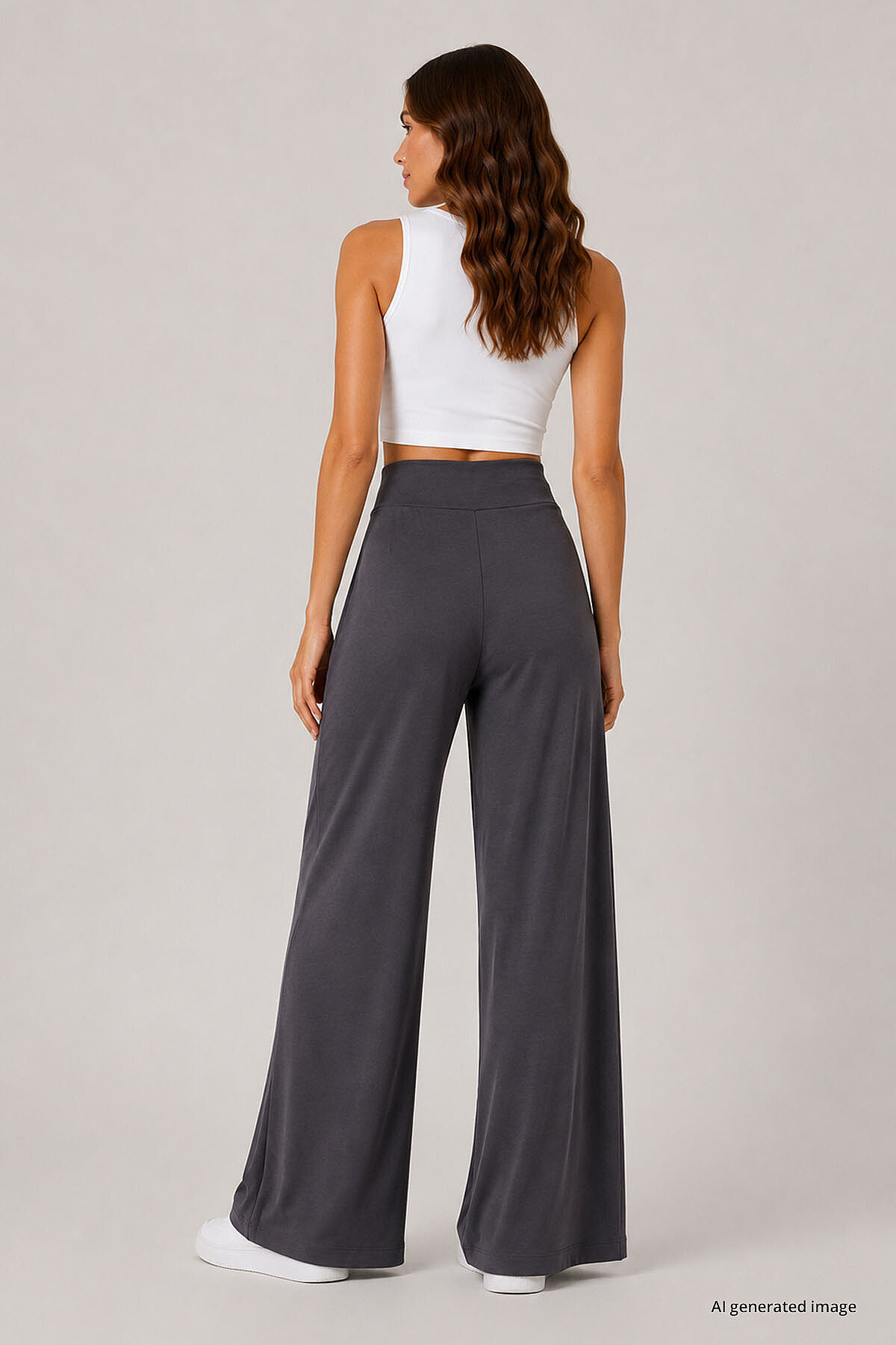 TOMMY LIFE Koyu Gri Comfort Fit Geniş Paça Korsajlı Palazzo Kadın Pantolon - 94681 görsel 4