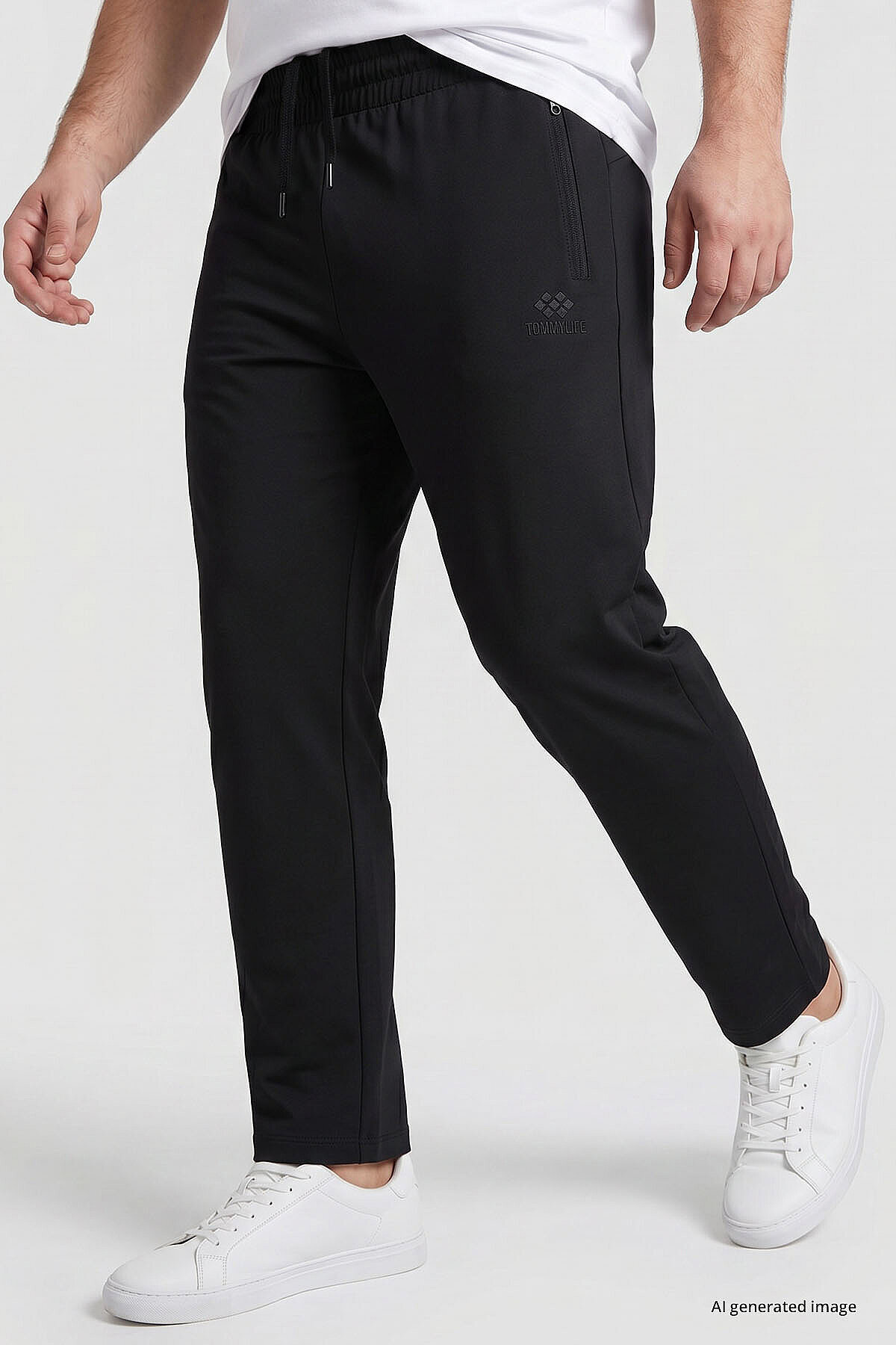 TOMMY LIFE Siyah Fermuarlı Klasik Paça Battal Büyük Beden Erkek Eşofman Altı - 84947 görsel 5