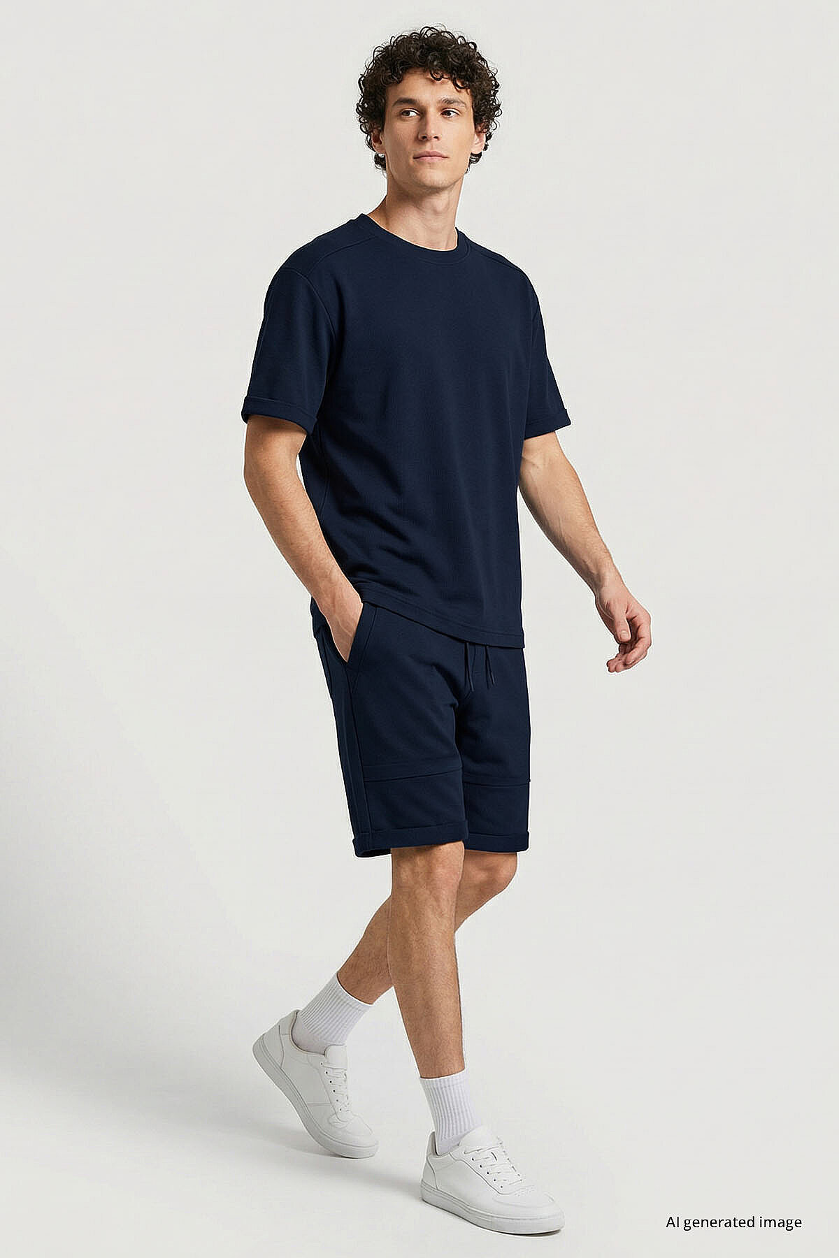 Lacivert Oversize Fit Yumuşak Dokulu Basic Erkek Şort Takım - 85274 — رنگارنگ T17ER-85274