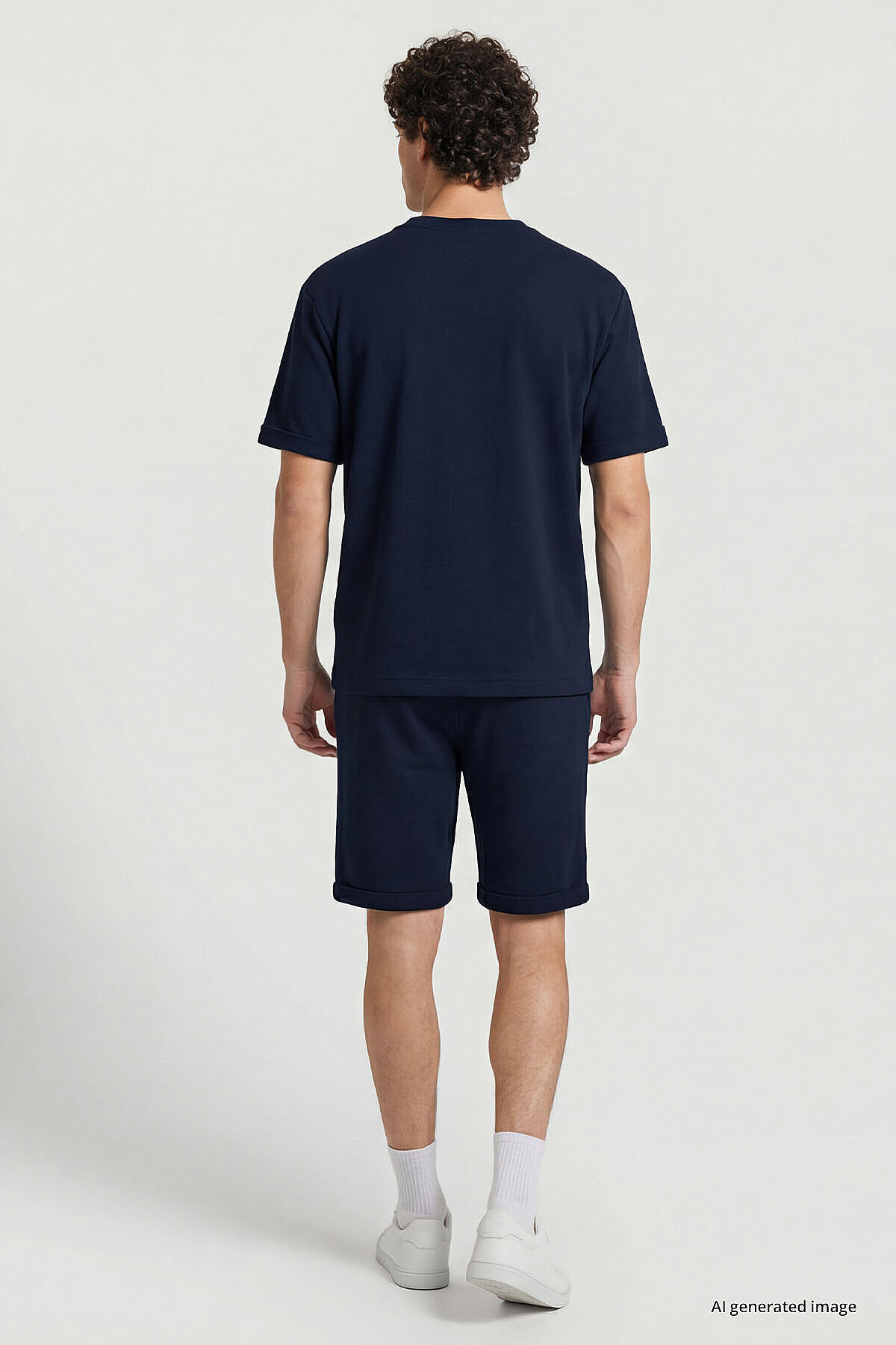 Lacivert Oversize Fit Yumuşak Dokulu Basic Erkek Şort Takım - 85274 — رنگارنگ T17ER-85274 — تصویر 4 از 4