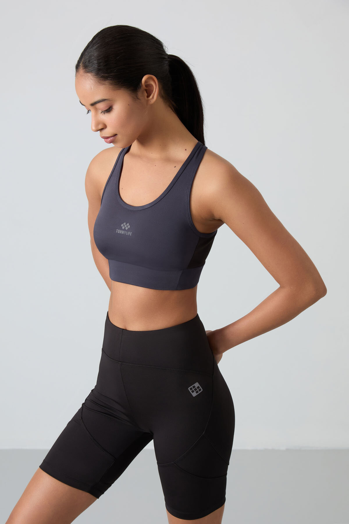 TOMMY LIFE Slim Fit U Yaka 2li Paket Petrol-Antrasit Kadın Spor Büstiyer - 97121 görsel 4