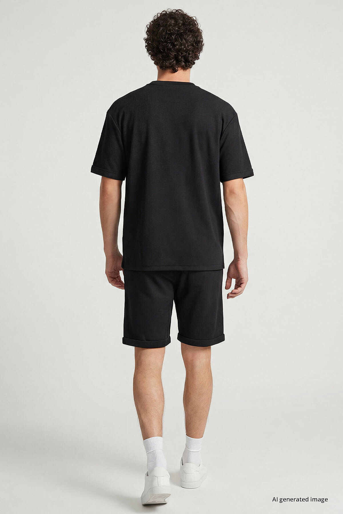 Siyah Oversize Fit Yumuşak Dokulu Basic Erkek Şort Takım - 85274 — رنگارنگ T17ER-85274 — تصویر 4 از 4