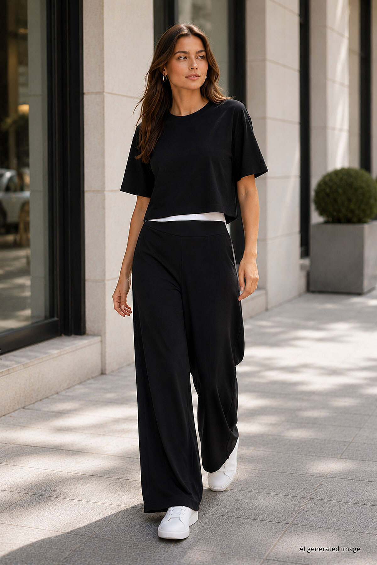TOMMY LIFE Siyah Comfort Fit Geniş Paça Korsajlı Palazzo Kadın Pantolon - 94681 görsel 2