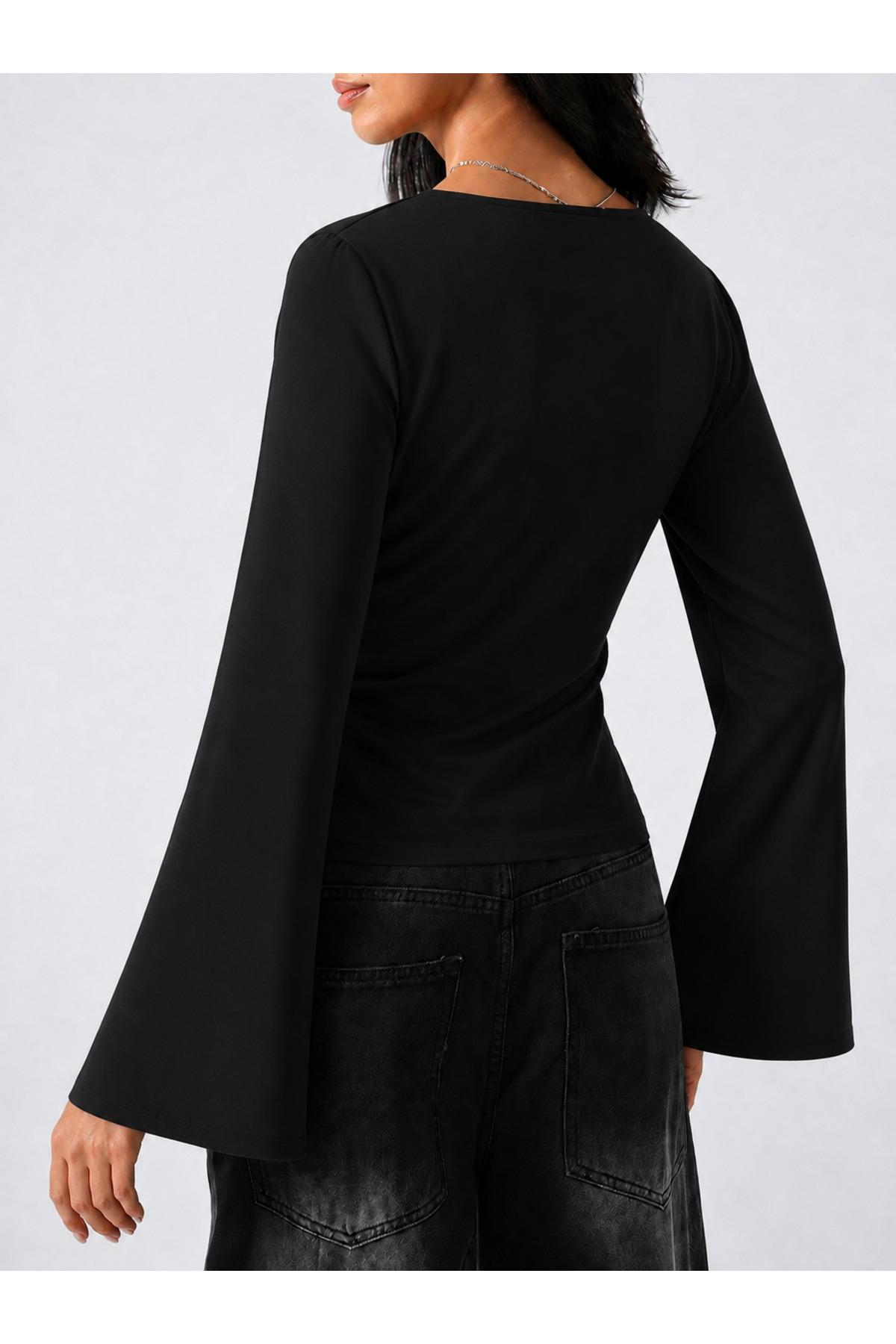 Wildco V Yaka İspanyol Kollu Fitted Üst Bluz görsel 6