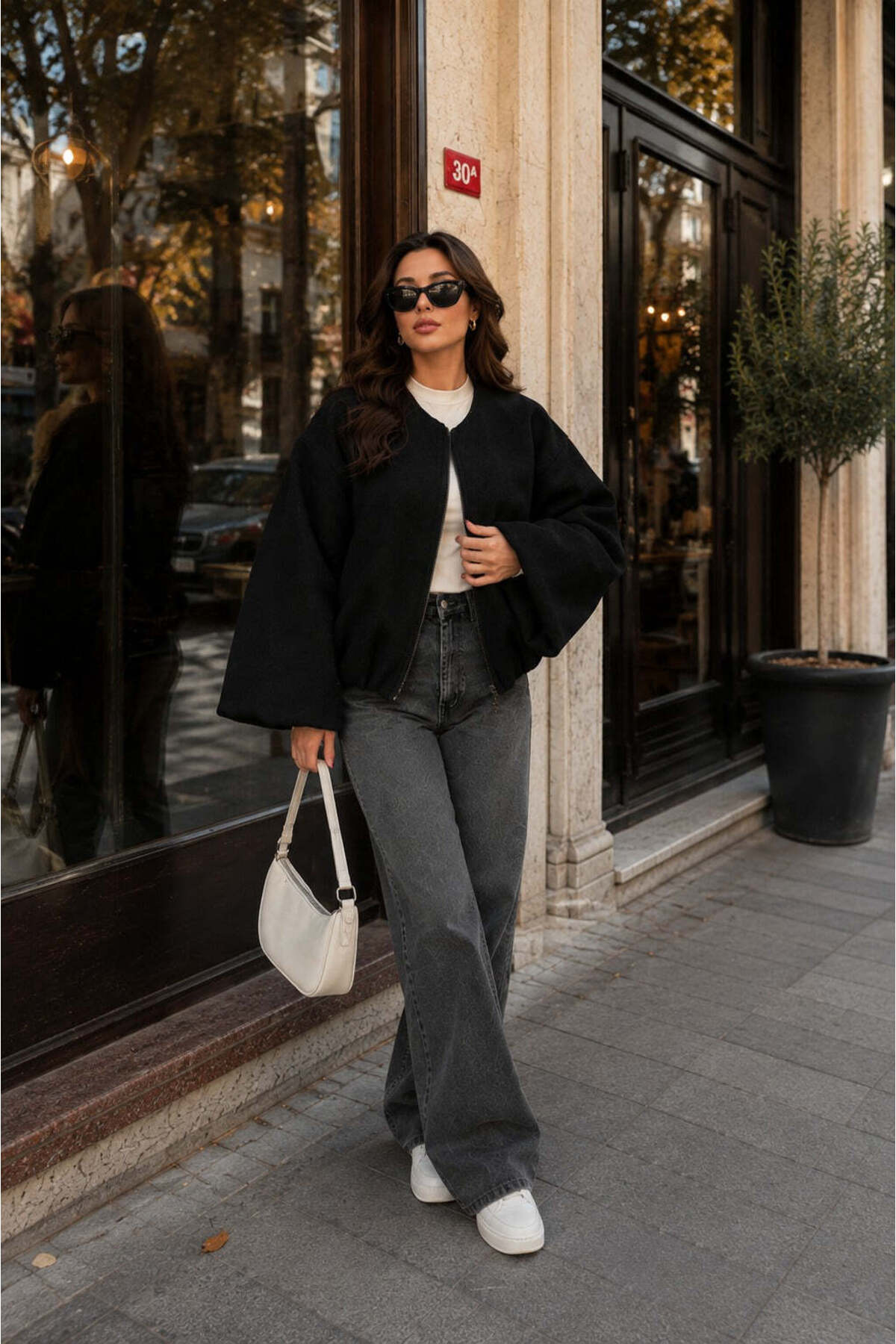unika boutique Kadın Kaşe Kumaş Bomber Ceket görsel 2