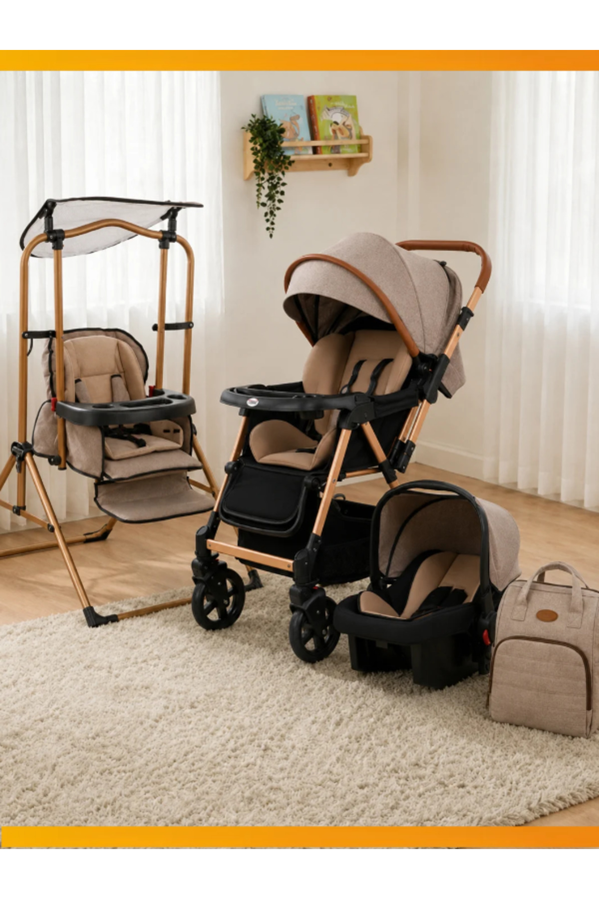 modabebekler 4’ü 1 Arada Premium Travel Sistem Bebek Arabası, Mama Sandalyesi, Puset ve Anne Çantası Dahil