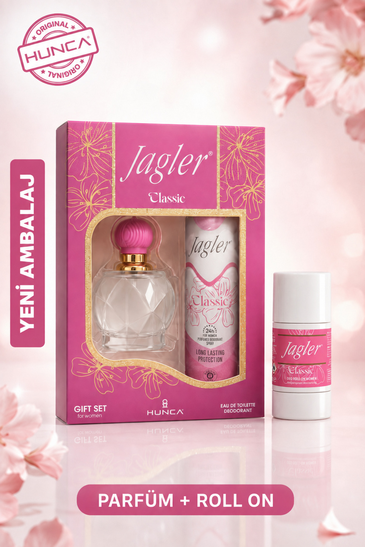 Jagler Classic Kadın Parfüm Seti ve Roll on ( Parfüm Edt 60 ml + Deodorant 150 ml + Roll on 50 ml ) — 105
