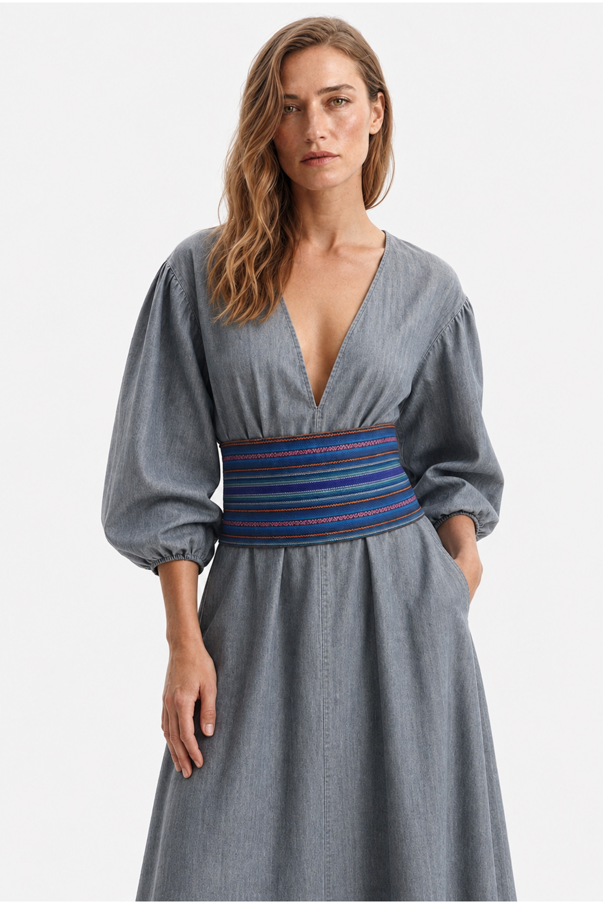 Llicla Reversible Denim Belt, Llama Weave — Turquoise · View 2