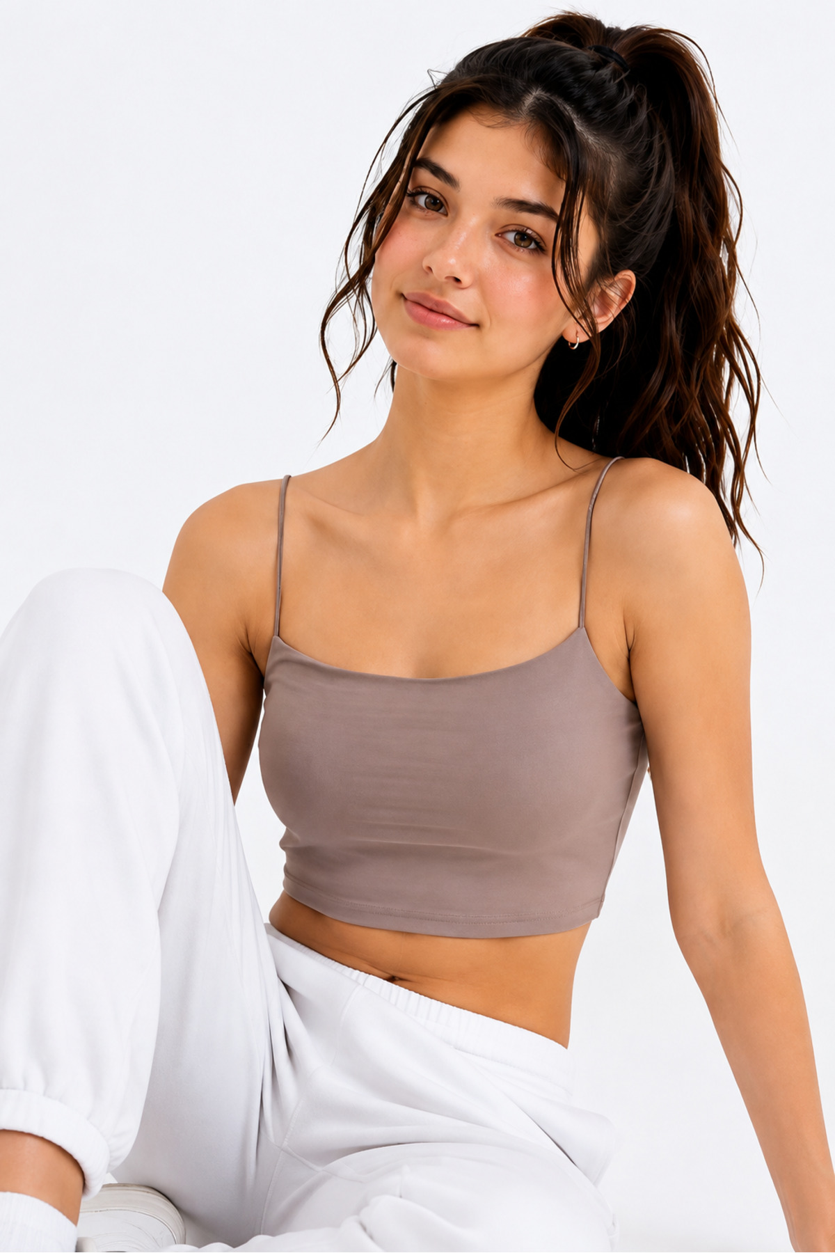 OWNME Kadın ince Ip Askılı çift katli Crop Bluz , Basic Büstiyer görsel 5