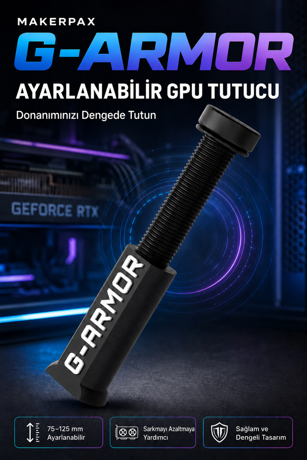 Makerpax Ayarlanabilir Ekran Kartı Tutucu, Siyah Oval Seri, Ekran