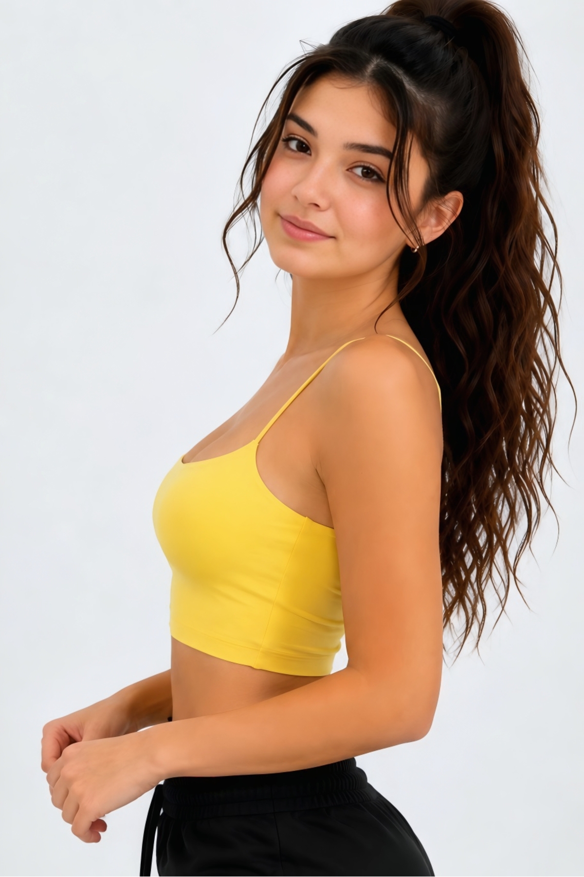 OWNME Kadın ince Ip Askılı çift katli Crop Bluz , Basic Büstiyer görsel 3